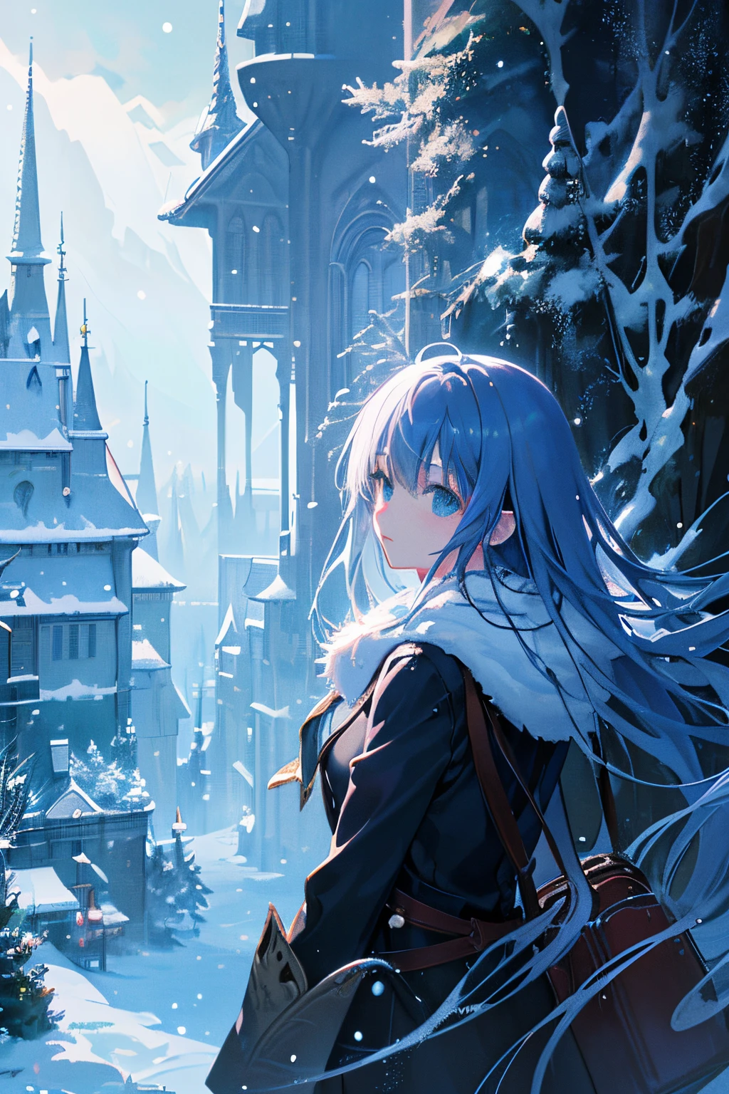 Create exquisite illustrations reminiscent of Makoto Shinkai's style, It has ultra-fine details and top-notch quality. We create captivating illustrations that express the winter spirit, mainly for girls., Inject extraordinary elements, To the pinnacle of nostalgia and fantasy. winter scenery、Imagine a scene decorated with whimsical details like gently falling snowflakes。, A touch of magical atmosphere, And perhaps、A mysterious companion or imaginary creature that accompanies the girl.. Incorporating non-traditional elements that evoke a sense of wonder、Transports viewers to a world where everyday life turns into a magical spectacle。. The whole atmosphere should be very nostalgic, We offer a visual experience that combines winter charm and otherworldly magic.。.