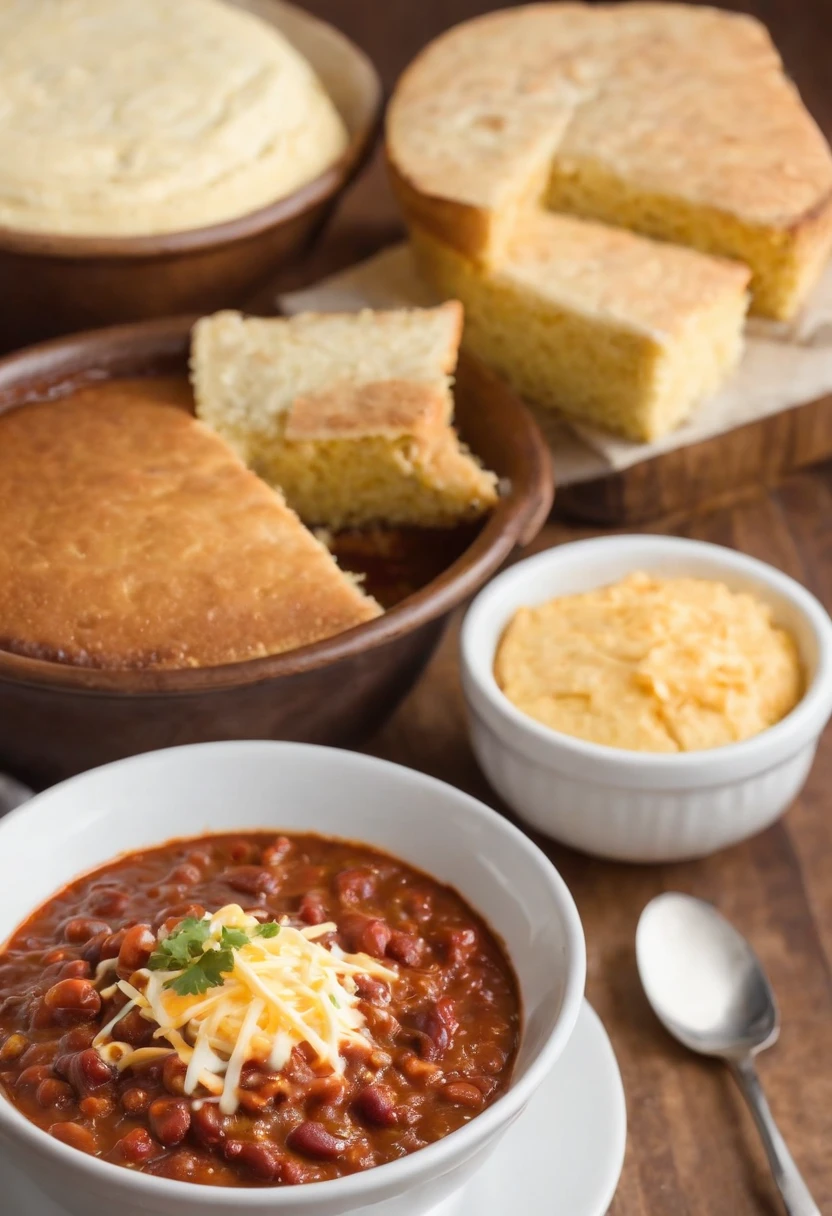 A steaming bowl of spicy chili topped with melted cheese and served with a side of warm cornbread,original,Bowlofchili looks exactly like a bowl of chili