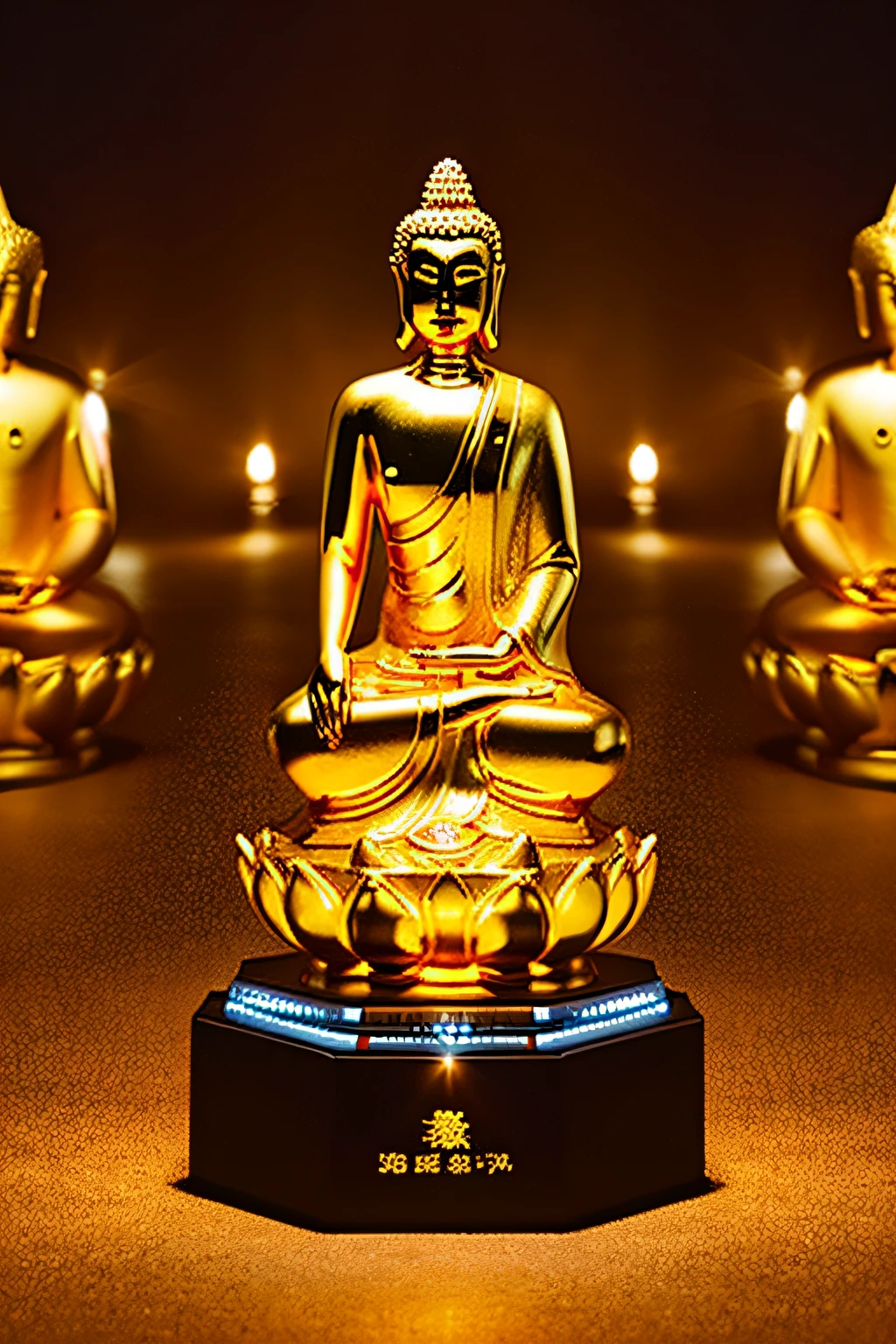 Tantric priestess woman with tattoos and percings and an ironman mask mixing music on a DJ turntable at a Hindu temple next to a Buddha statue Ultra-realistic photo -- --auto