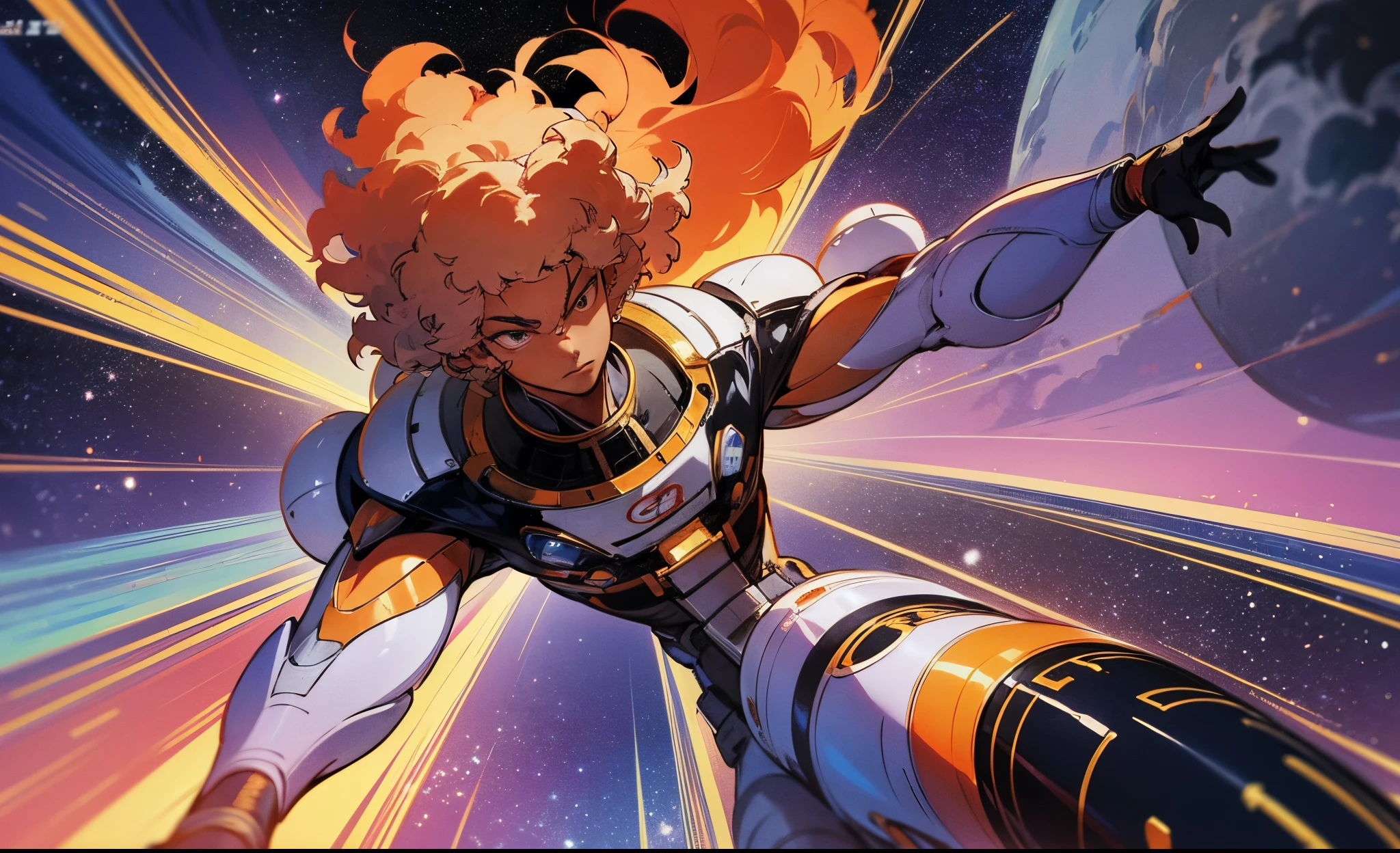 afro-anime art POV shot of black man in an ascending rocket ship, leaving earth, sci-fi art, cosmic art, afro anime style, black anime, 32k, ultra HD, --auto --s2