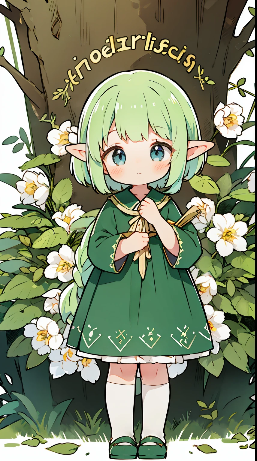 elf Girl, Forest, white circular iris, no pupils, Simplify.