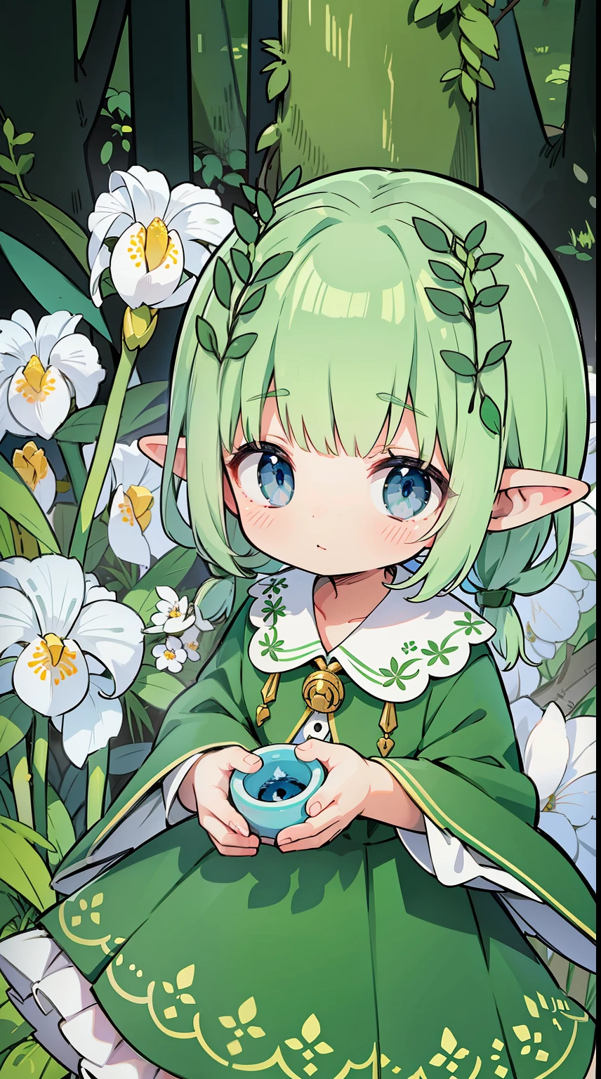 elf Girl, Forest, (white circular iris, no pupils), Simplify.