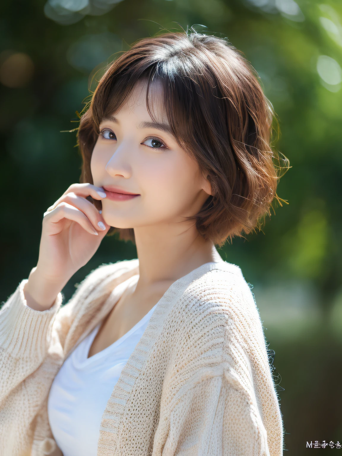 ((Top Quality, 8K, Masterpiece:1.3)), Detailed Woman:1.3, (Medium Shorthair, Big Breasts:1.2), Cardigan:1.1, Ultra Detailed, Detailed, Eyelids