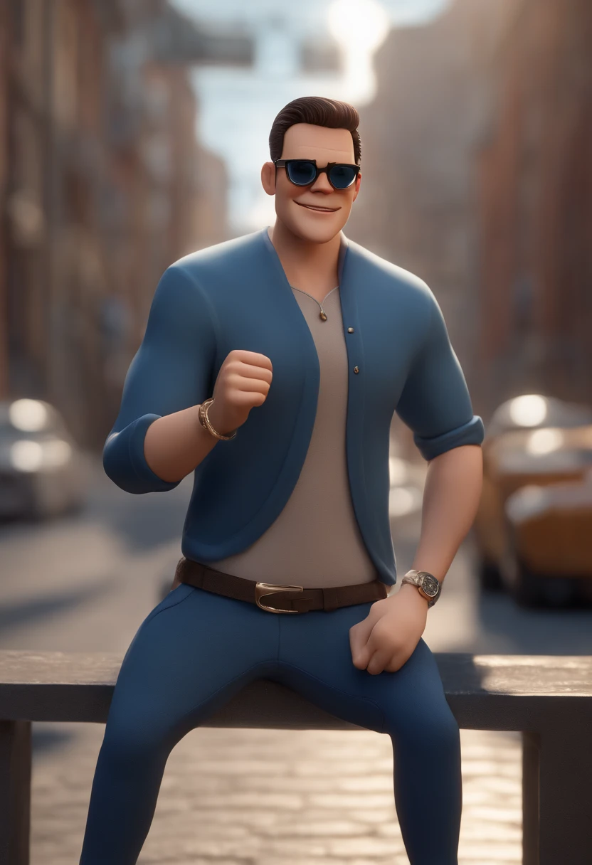 Cartoon character of a man wearing black glasses and blue shirt, an animated character, stylized characters, Animation-style rendering, 3D stylization, arnold maya render, Stylized 3D rendering, Cartoon rendering key shots, 3d character, 3d character, Stylized 3D rendering, 3D character rendering, cartoon character, Close-up characters, Character pose, (pixar-style) (main part:1.2) (bokeh) (Best quality at best) (Delicate skin) (Detailed texture) (8K) (clay) (电影灯光) (tack sharp focus,Sit down and raise your upper body