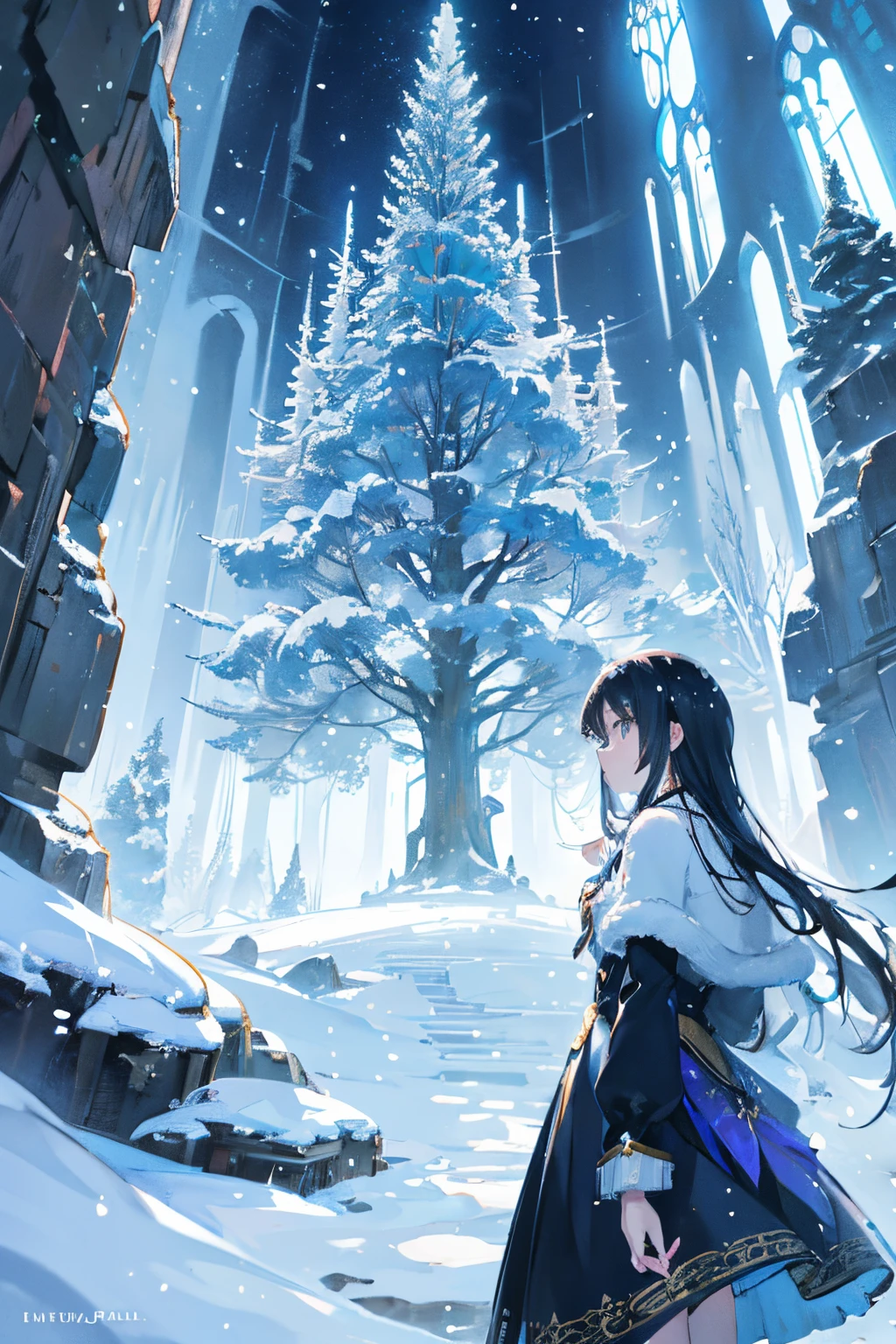 Create exquisite illustrations reminiscent of Makoto Shinkai's style, It has ultra-fine details and top-notch quality. Create an enchanting illustration that captures the essence of winter with a focus on a girl, infusing elements of the extraordinary, and achieving the pinnacle of nostalgia and fantasy. Imagine a scene where the winter setting is adorned with whimsical details such as softly falling snowflakes, a touch of magical ambiance, and perhaps a mysterious companion or fantastical creature accompanying the girl. Incorporate non-traditional elements that evoke a sense of wonder and transport viewers to a world where the ordinary transforms into a magical spectacle. The overall atmosphere should be exceptionally nostalgic, offering a visual experience that blends the charm of winter with a touch of otherworldly magic.