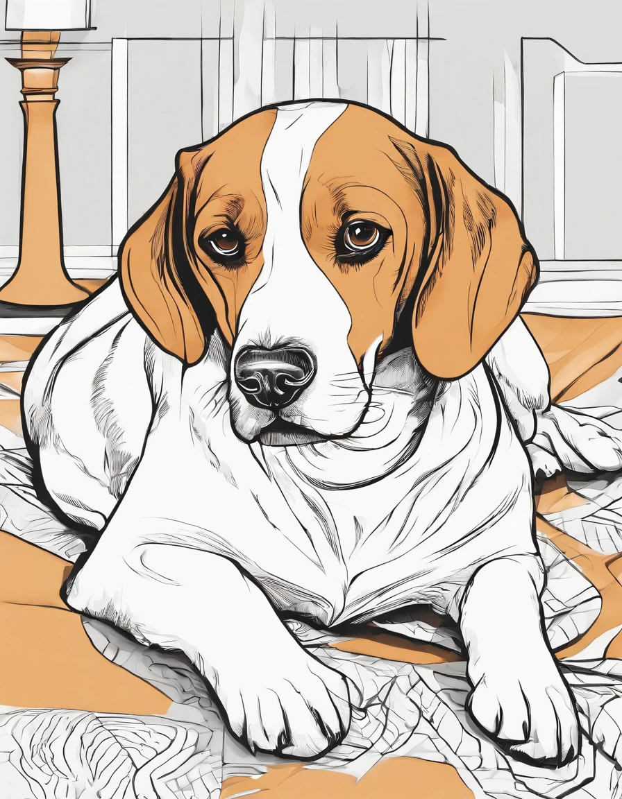 Beagle laying down at home, high quality, for coloring book,