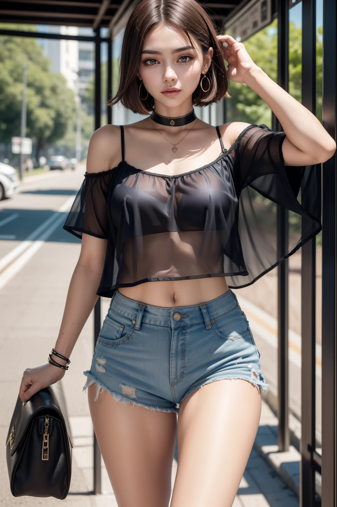 8k, Obra maestra, Foto RAW, La mejor calidad, detalle:1.2),fotorrealista, Fondos de pantalla CG unificados 8k extremadamente detallados, Profundidad de campo, cinematiclight, Destello de lente, Trazado de rayos, (cara extremadamente hermosa, labios hermosos, Hermosos ojos), Cara de detalle intrincado, ((Piel ultra detallada)) 1girll, A oscuras, sombra profunda, Bonita chica coreana, Kpop idol,(Cuerpo musculoso muy delgado y delgado:1.3), ((Ver el visor)),(gran sonrisa), (pantalones cortos cortos rojos blusa corta de seda medio trasparente), (red short shorts half transparent silk short blouse), (Bragas expuestas), (Injection cuff) , (Fondo en estacion del metro), Bonita chica coreana, Pendientes, brazalete, collar, pantys, ojos claros, andante , (Pale skin), Cara hacia adelante, (ojos grandes), ((Disparos desde las rodillas para arriba del cuerpo:1.2)), NSFW, (red short shorts half transparent silk short blouse)