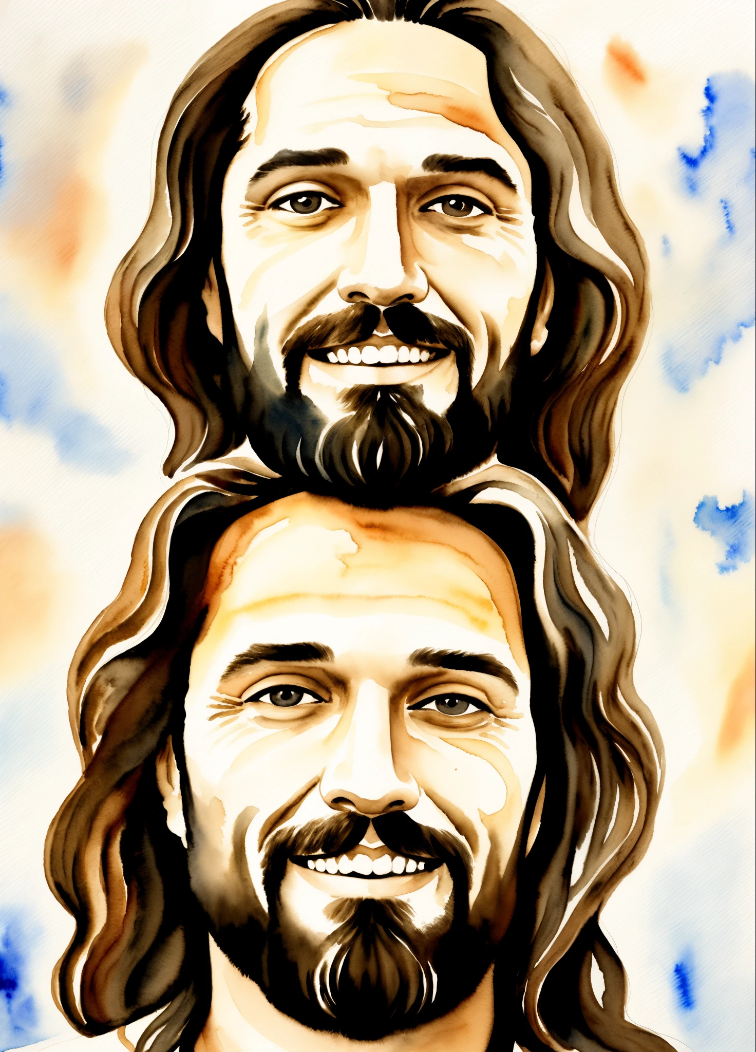 Smiling Jesus with heavenly background, watercolor
