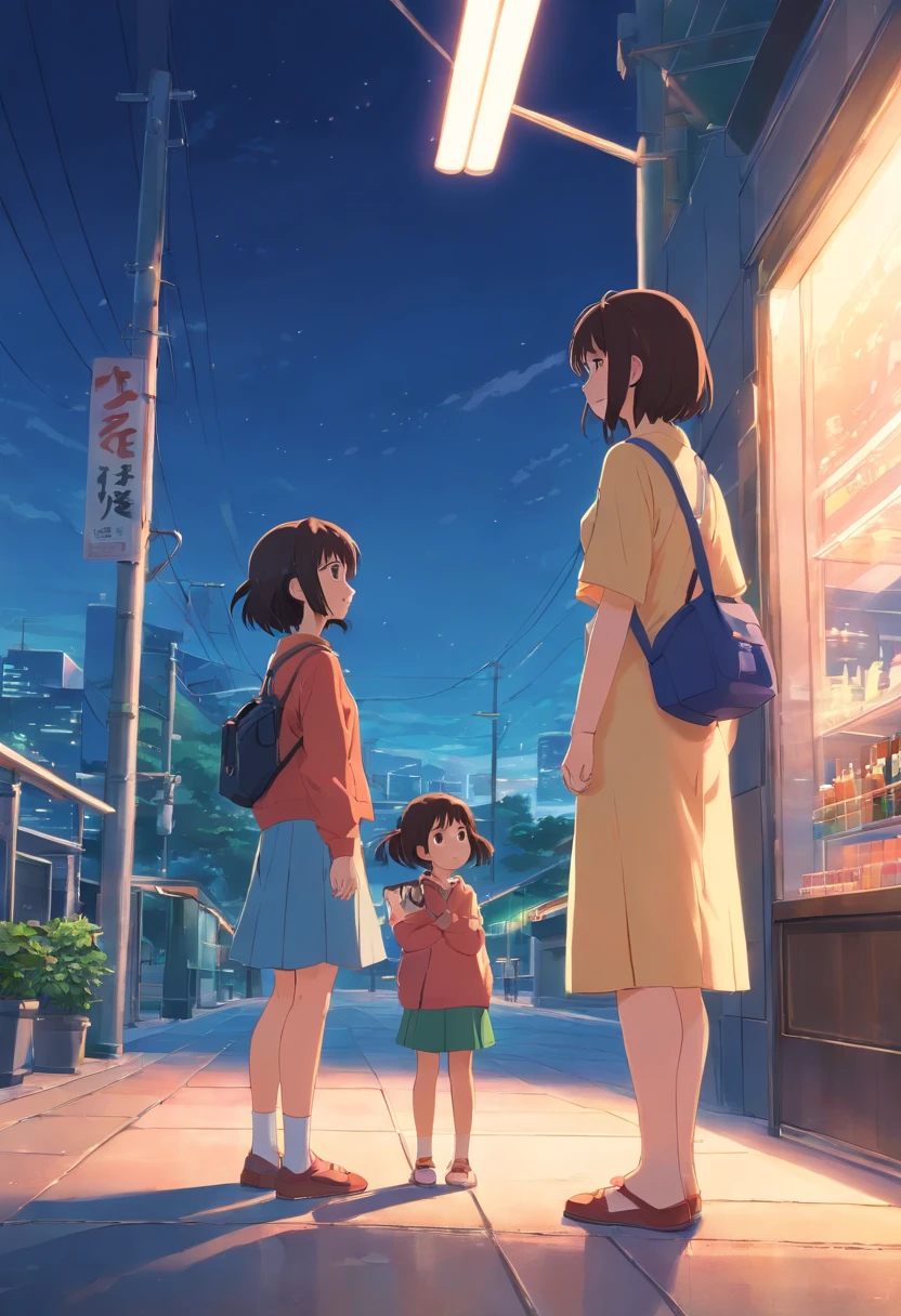Girl standing and chatting with her mother