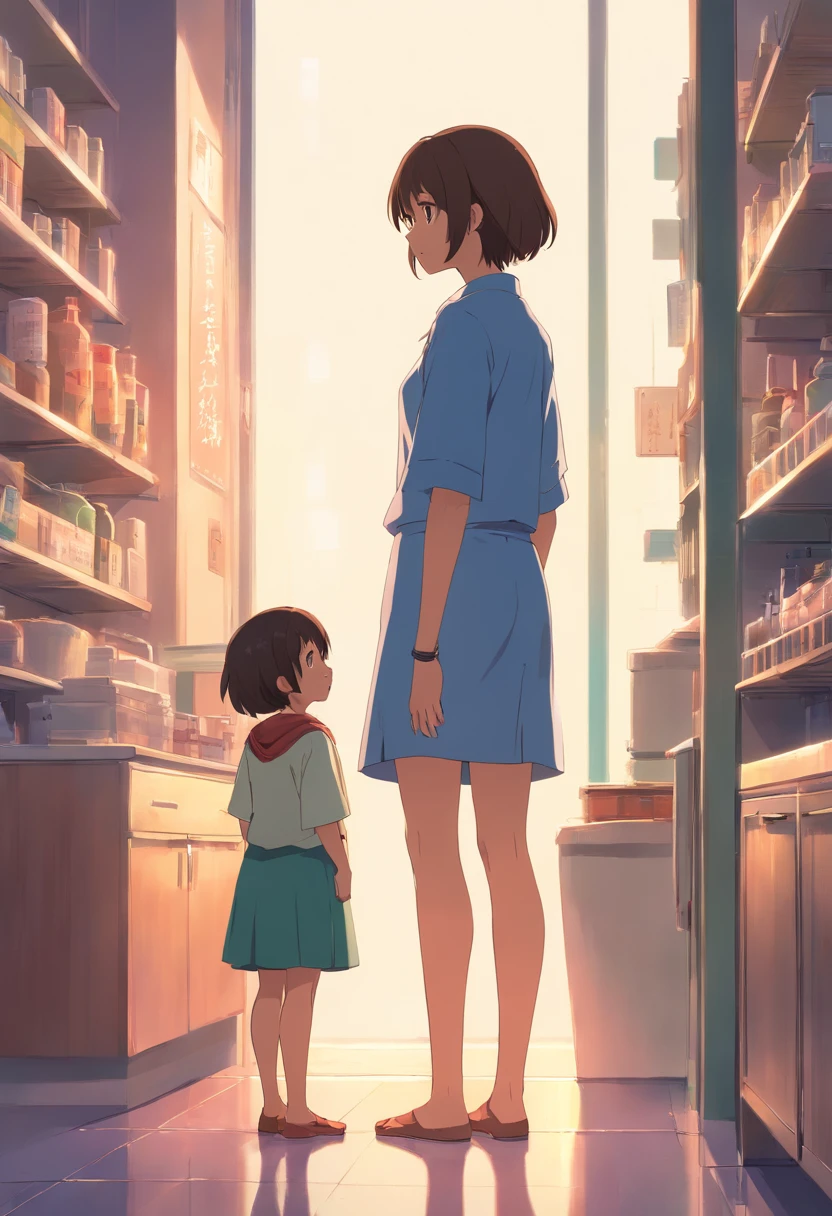 Girl standing and chatting with her mother