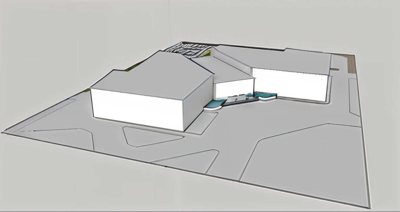 a rendering of a house with a roof and a roof on a map, concept model, architectural concept, concept drawing, concept image, isometric view from behind, detailed model, detail render, perspective view, concept design, rendered 3d model, front perspective, conceptual rendering, extremely detailed frontal angle, 3d model, 3 d model, sloped site