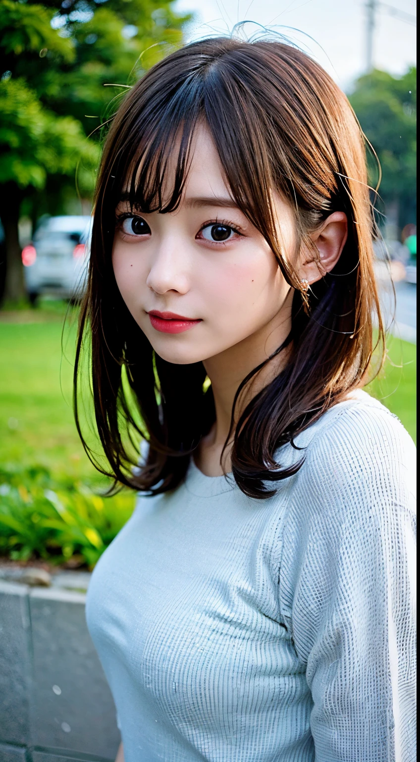 (8K, Raw photo:1.2), Detailed face and eyes,Best Quality, 超A high resolution, Highly detailed ,intricate detailes ,masutepiece ,Cute Girl , Soft cinematic light, Hyper-detailing,Sharp Focus, High quality, Blonde hair, bob cuts, tits out, Get wet in the rain, Rain, Clothes get wet, Hair gets wet, sodden