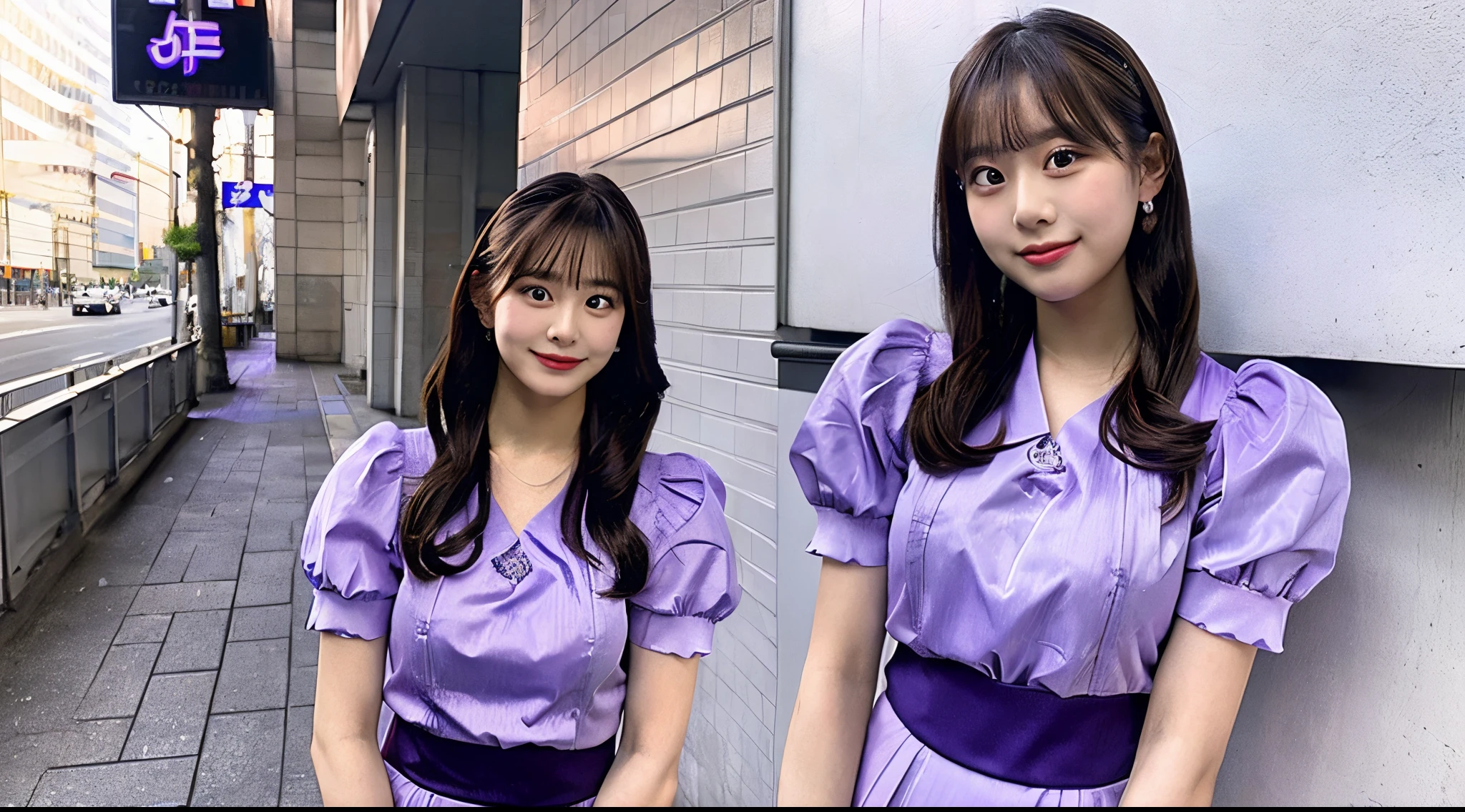 18-year-old waitress in purple miniskirt