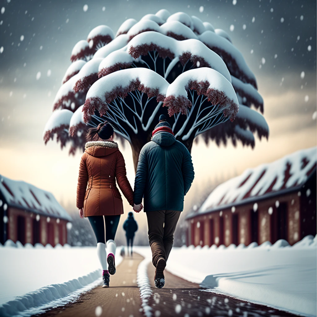Couple running holding hands tree snow blur a detailed matte painting inspired by Hallsteinn Sigurðsson video art google glass google maps street view super detailed picture quality clear 8k quality Sigma 1 0 - 2 0 mm color grade - iw 2