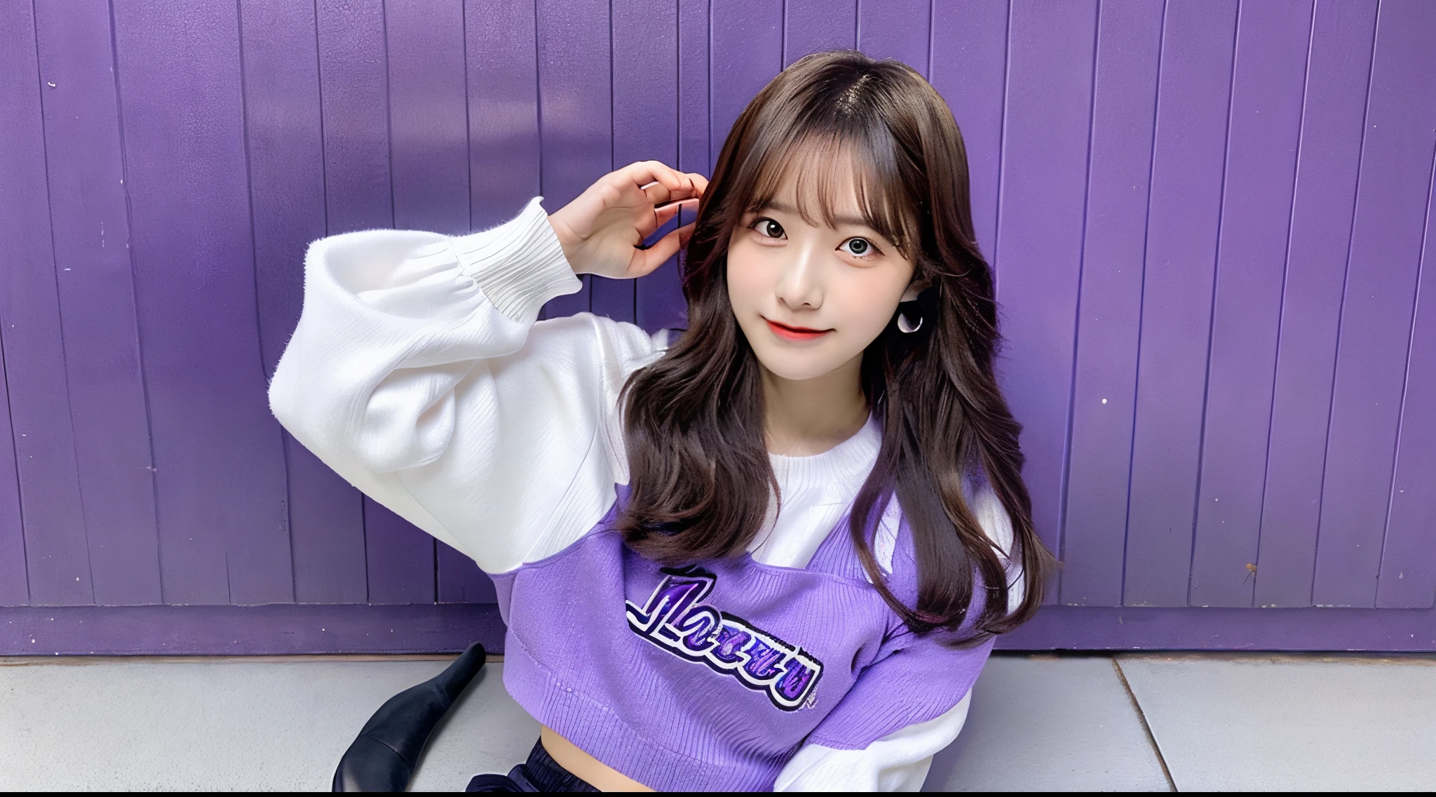 JK 18 years old in a purple miniskirt