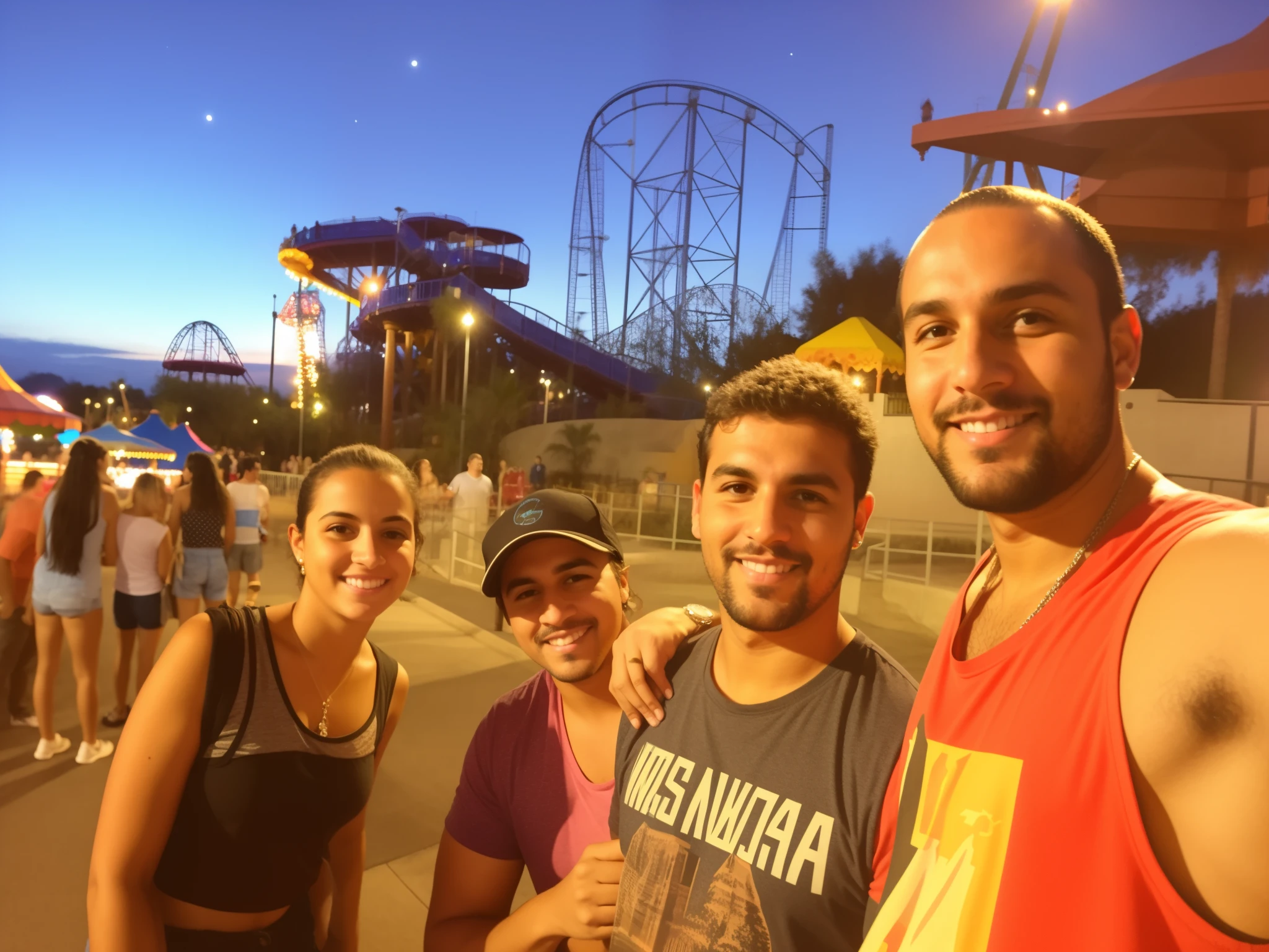 There are three people together in a parking lot, Montanhas Russas, vacation photo, na California Adventure, imagem do avatar, foto do perfil, divertindo-se, Los Angeles 2 0 1 5, Passeios, noite!, amusement park, in the nighttime, montanha-russa, imagem de perfil, Noite!, Sunset!, montanha-russa, theme park, foto de perfil 1024px