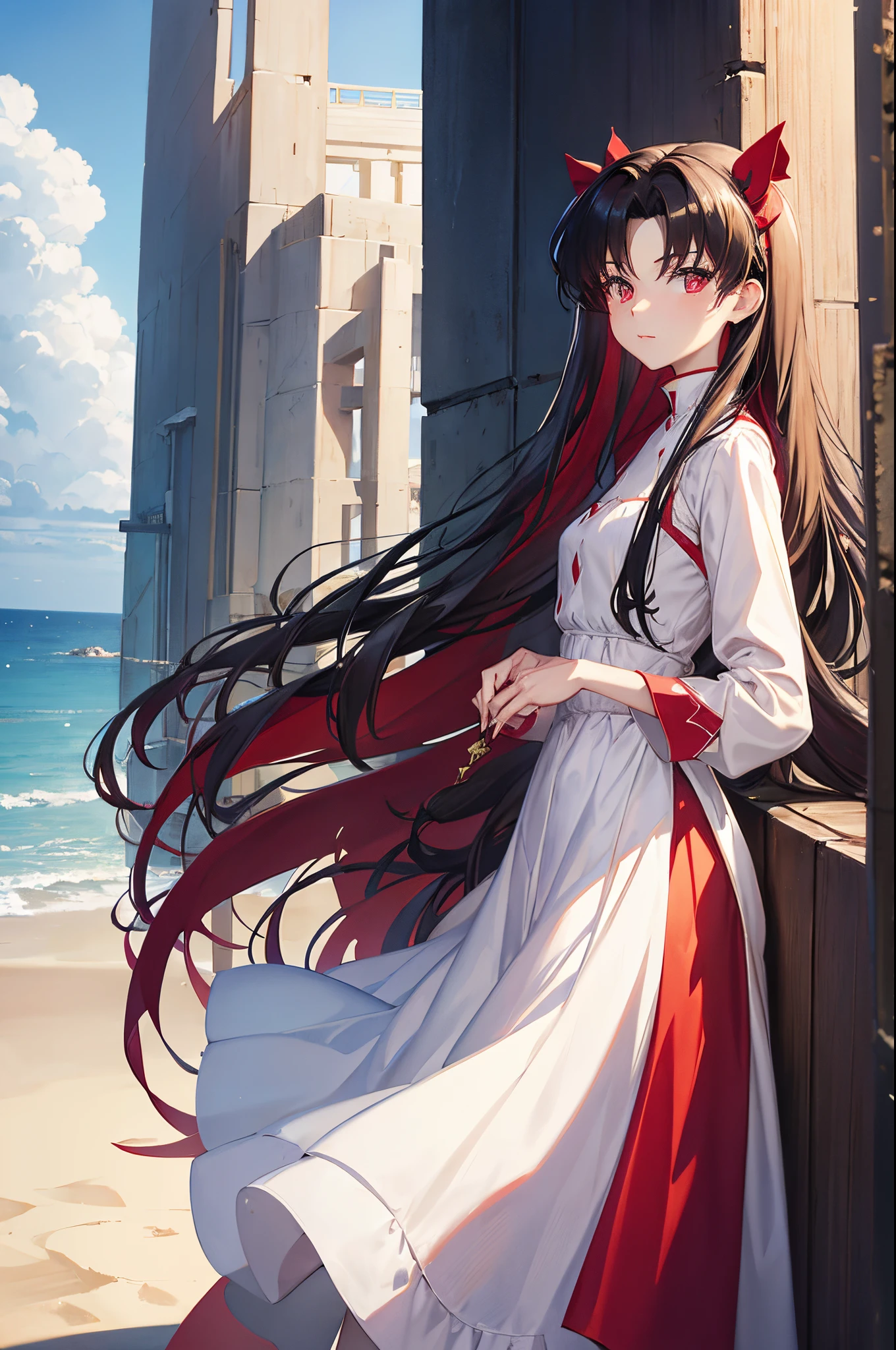 Rin tohsaka, wearing a long dress, white dress, dating, pov, dunes, potrait