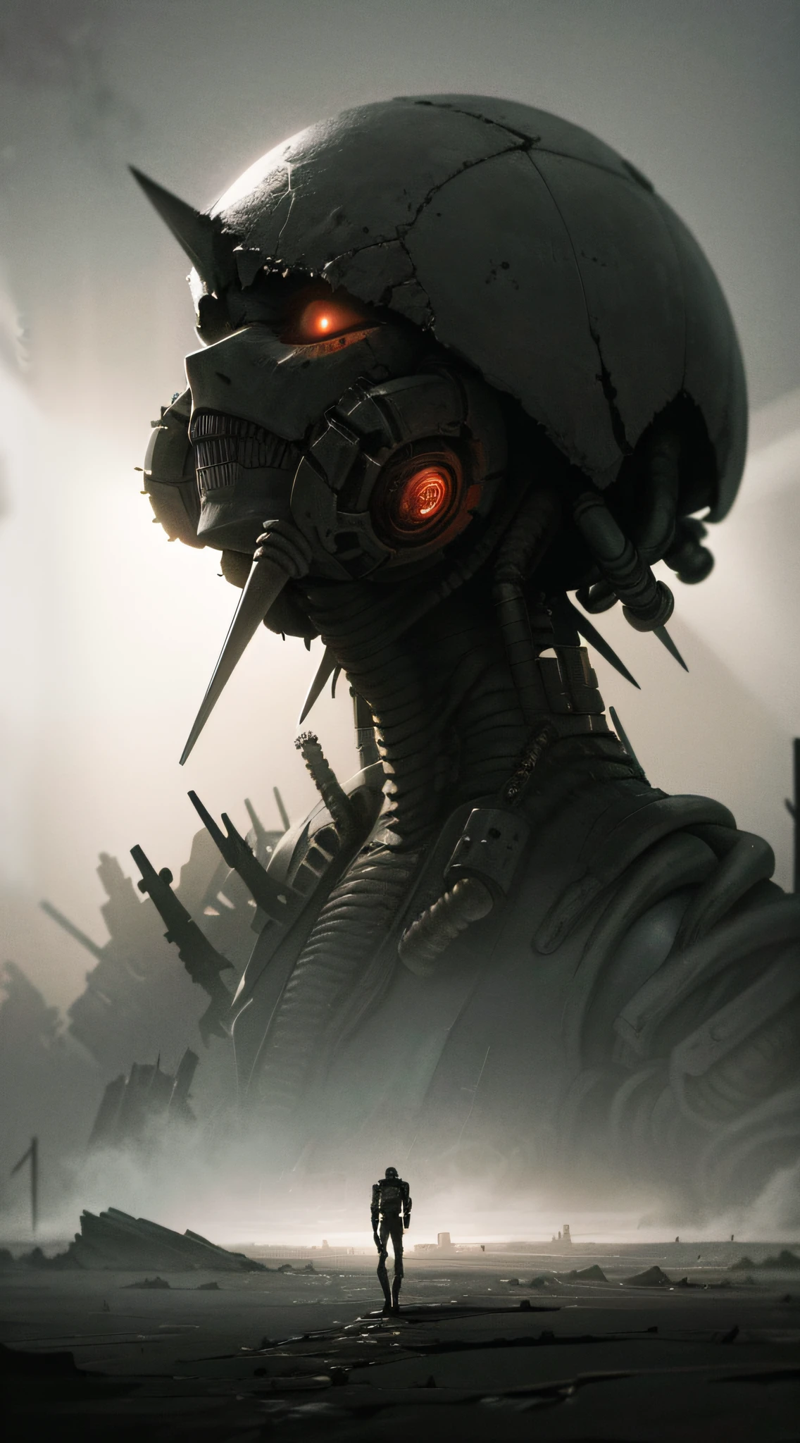 ((hopeless gloomy biopunk landscape)), many sand, grey sky, desert landscape, hopeless alien desert, dreary dust storm, weak rays of light, cold lighting, (scorn videogame style), horror atmosphere, presence of something terrible, biopunk background, background by Hans Giger, perfect anatomy, masterpiece