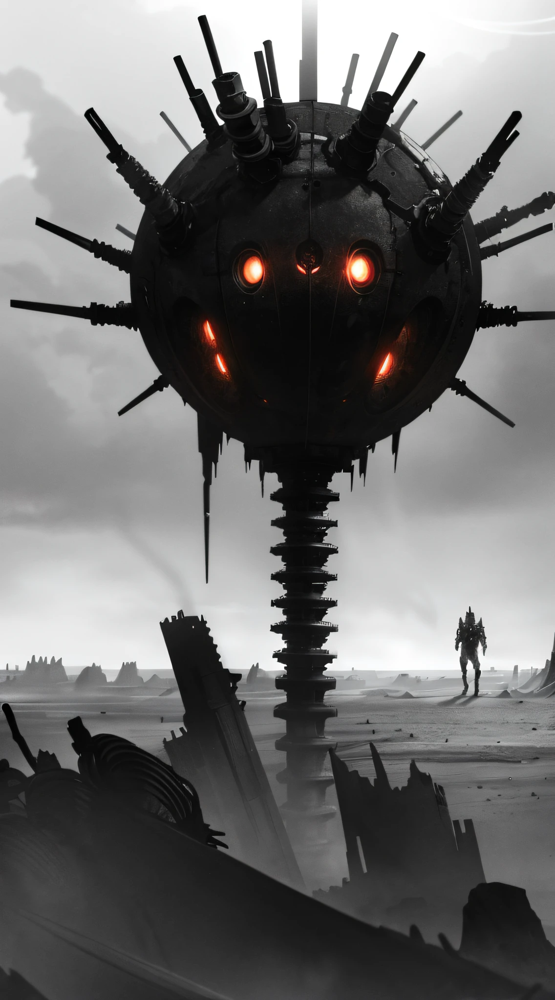 ((hopeless gloomy biopunk landscape)), many sand, grey sky, desert landscape, hopeless alien desert, dreary dust storm, weak rays of light, cold lighting, (scorn videogame style), horror atmosphere, presence of something terrible, biopunk background, background by Hans Giger, perfect anatomy, masterpiece
