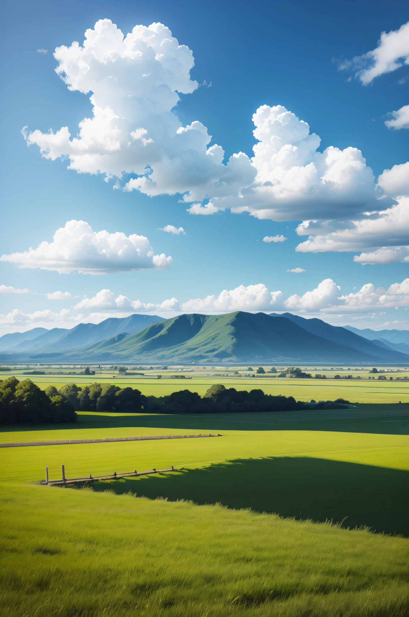 A plain with grass and blue sky