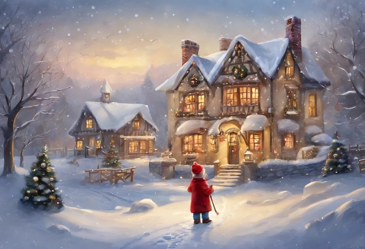 (white snow scene draft: 1.4), (symmetry: 1.5), (masterpiece, a girl playing, building a snowman: 1.5, middle, European Christmas elements), (building a snowman wearing a Christmas hat: 1.5) , (British - Chic Illustration: 1.2, Vector Drawing: 1.2), (British Colors, Premium Colors), (Sound Design, Clear Texture, High Sharpness, Best Quality, Very Detailed, Masterpiece, Official Art, Movie Lighting effects, 4K, anatomically correct, complete character composition, British facial features, correct human fingers)