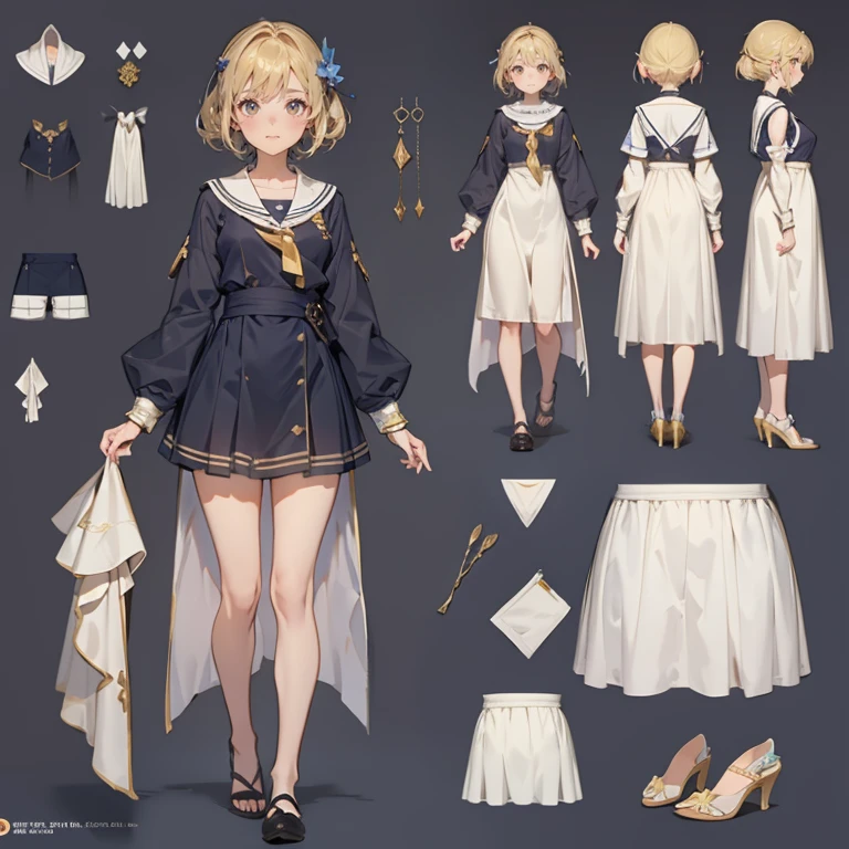 CharacterDesignSheet、full body Esbian、Marineswear、Wear a dress、Bright girl、Granblue Fantasy