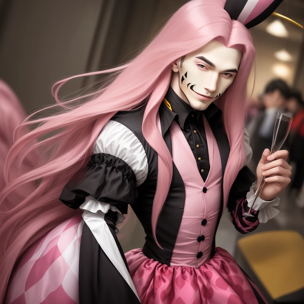 Long pink hair harlequin guy