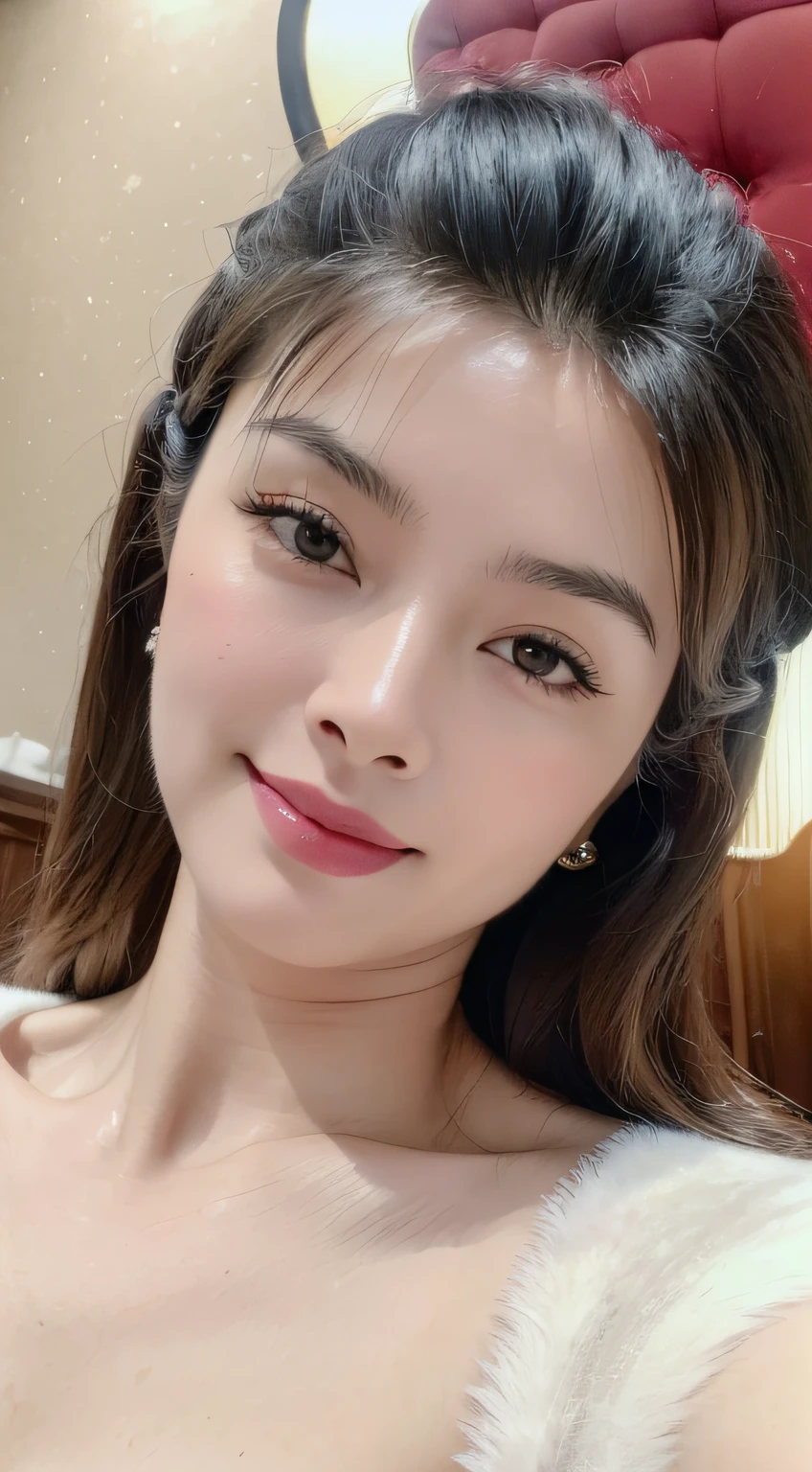 (8K, RAW photo, Best Quality, Masterpiece: 1.2),
(ultra high res, photorealistic:1.40), glorious picture, person dry and lowest lux,
Susan,
Lying on a mink fur,
a close-up photo,
in a vintage style,
Natural detailed eyes:1.1,
Natural detailed lips,
in a hotel,
Seductive smile facing the camera,
Highly detailed face and skin texture