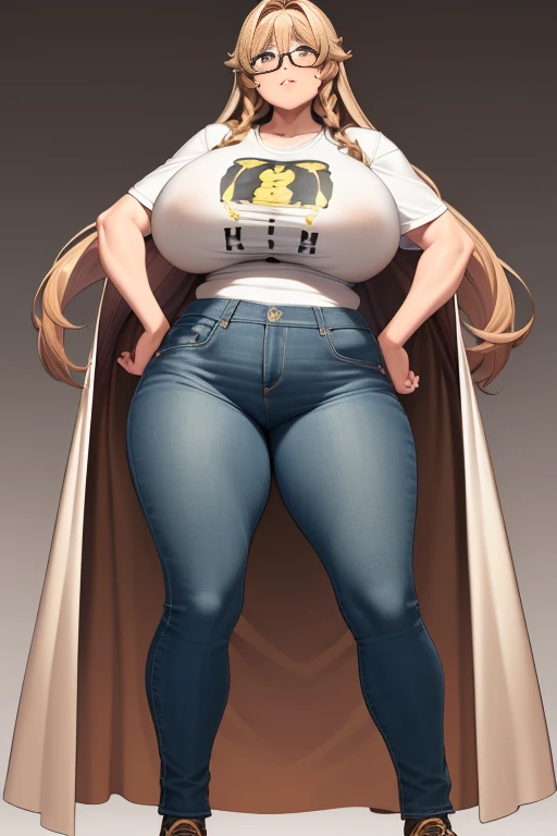 ((tetas enormes)),grande,((Giant saggy tits)),((caderas anchas)),((Chica blanca)),((brown long hair)),((brown eyes)),((trenzas de cabello)),((thicc thights)),((gafas)),Milf,((camiseta blanca)),((jean largo negro)),zapatos blancos,((White doctor's coat))