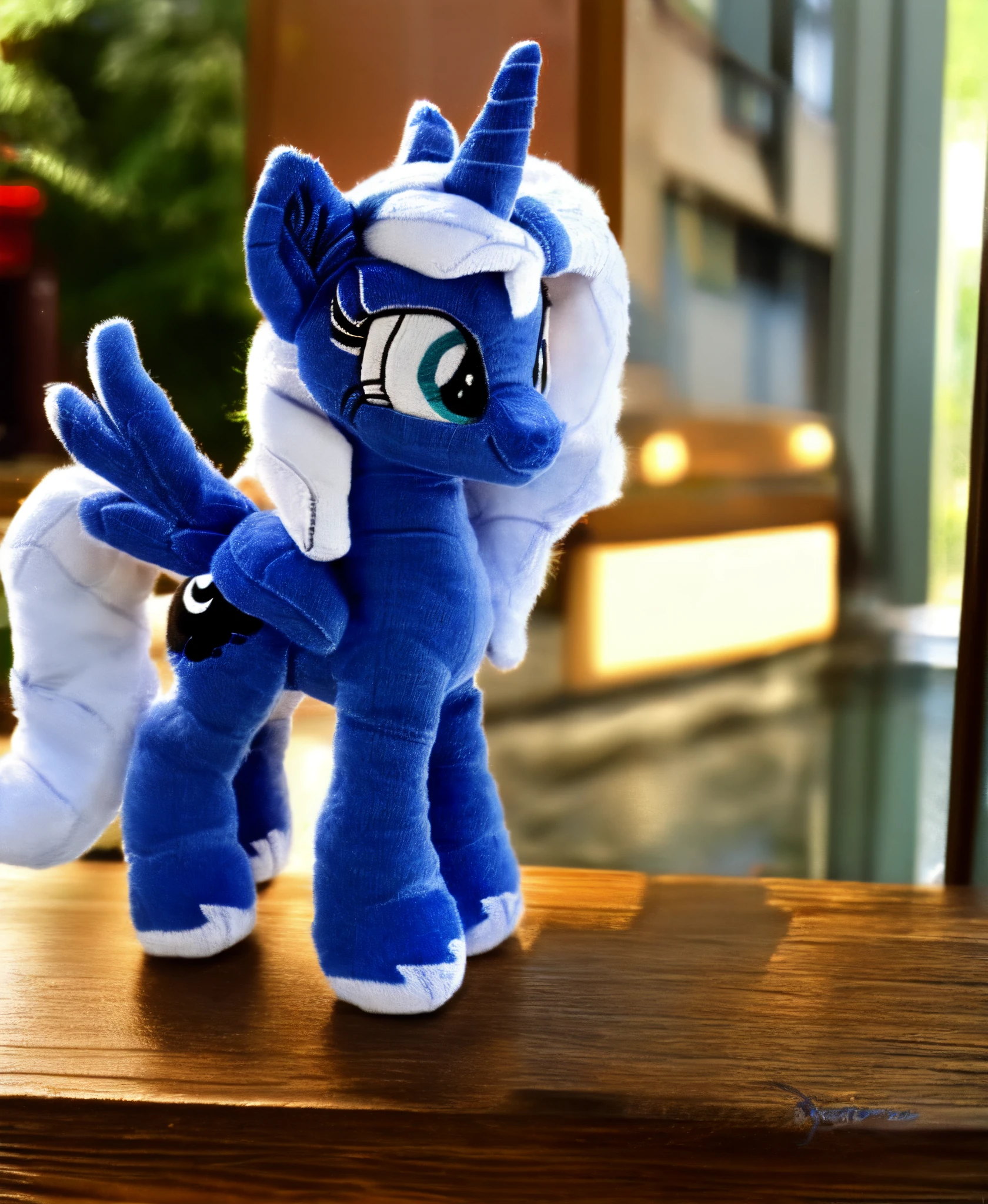 score_9, (irl), photo, ((plushie)), solo, pony luna, full body, smiling, detailed fur, anatomically correct, ear fluff, cinematic lighting, soft shadows, artstation, digital illustration, detailed, sharp, smooth, vibrant colors, smooth gradients, depth of field, photo background