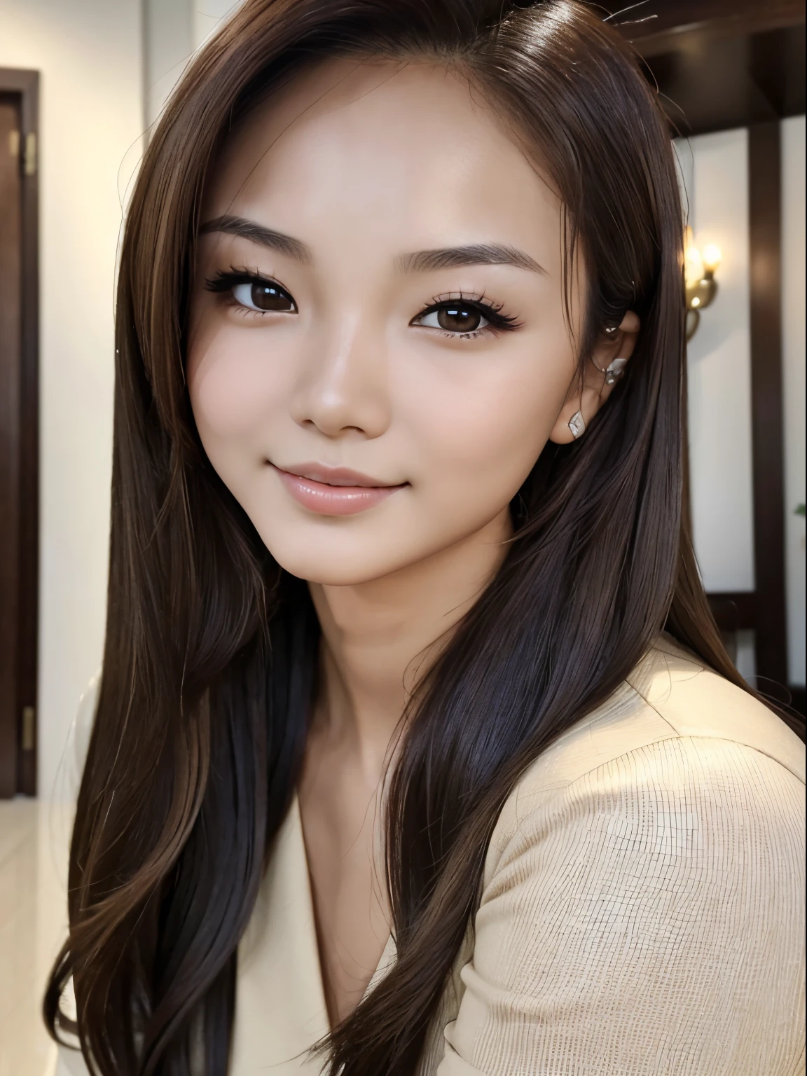 (Masterpiece), (Realistic), (best quality), blurred background, (idol_face), tanned_chinese_cute_28+years_woman, straight_brown-walnut_hair, (small)_forehead, ((small)_(rounded)_eyebrows), (brown-walnut_monolid_upturned_eyes), (double_eyelid), most beautiful_perfect_nose, big_round:1.4_feminine_cute_cheeks, round_feminine_cheekbone, thin:1.2_lips, (broad:1.3)_feminine_jaw, rounded_chin, short_153cm_beautiful_feminine_body, wearing_power-ranger_suit, sensual_friendly_expression