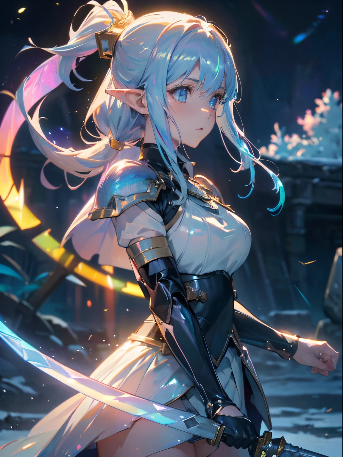 asunayuuki, With two swords, White combat uniform, Sword Art Online Arisesion, Red strokes that simulate the speed of the character, Battle Mode, (Ultra-realistic), {extremely detailed 8k CG unit wallpaper}, Vast landscape photos, (A central view that prioritizes the entire character, (Wide Open Field View), (low angle shot), (highlight: 1.5), (low illuminance: 1.0), (Warm light source: 1.0), intricate-detail, (Iridescent colors: 1.5), (Bright lighting), (Atmospheric lighting), Sword Art Online, Dreamy, Anime、Anime girl with sword and armor in her hands, cushart krenz key art feminine, portrait knights of zodiac girl, White armor, armor girl, Dressed in light armor, knights of zodiac girl, Gorgeous Female Paladin, Detailed key anime art, alluring elf princess knight, she holds a sword, crisp clear rpg portrait, in opal armor、