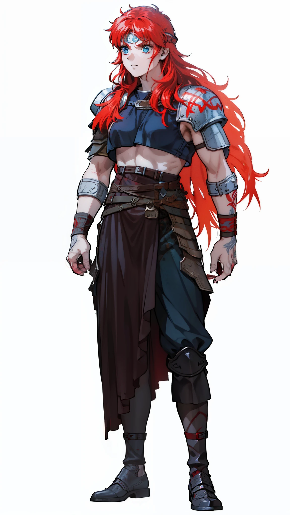 Boadicea, ((red-haired warrior Viking ghost)))with gothic armor and rune tattoos on her face and blooming blue eyes, 4k