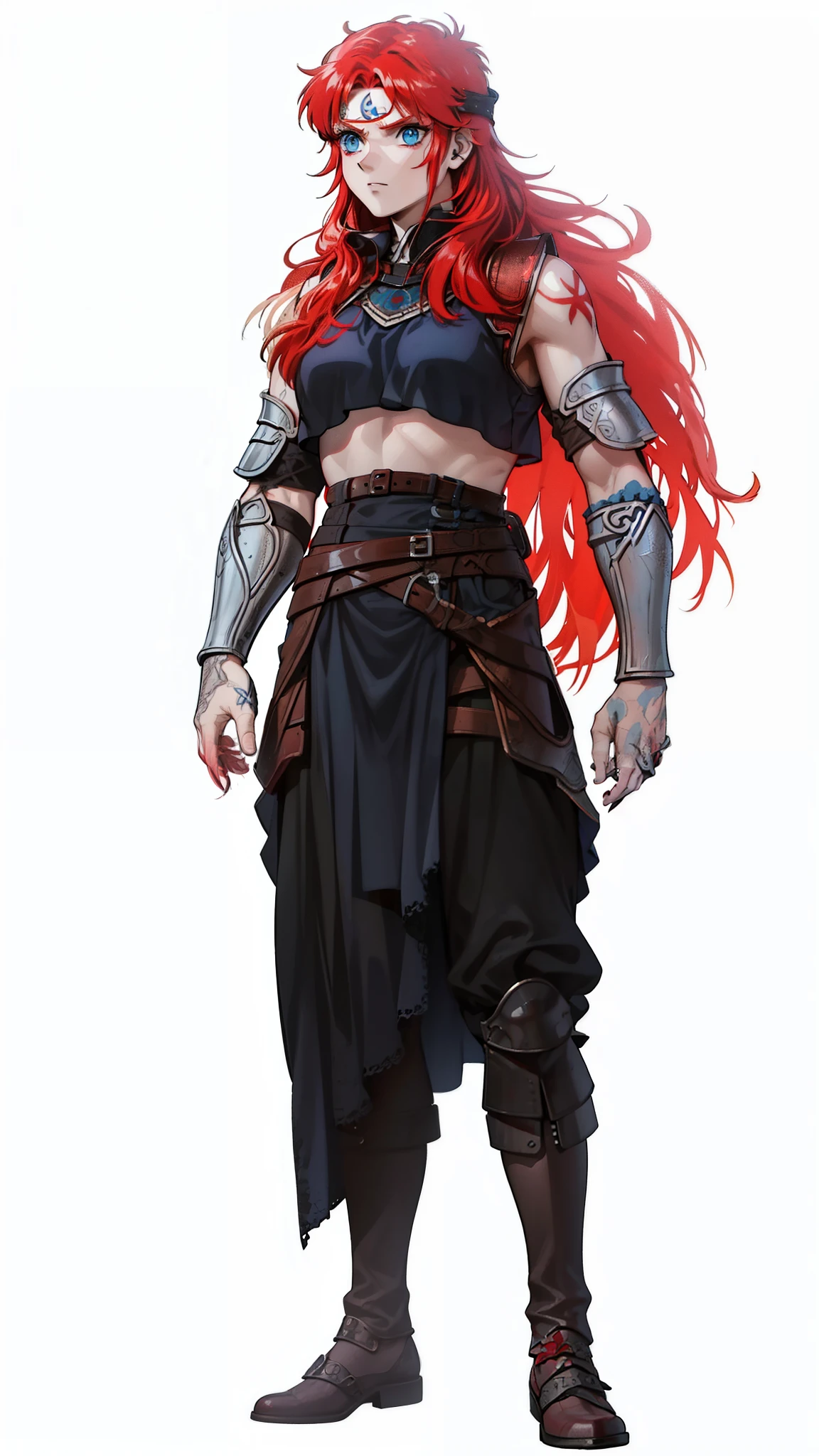 Boadicea, ((red-haired warrior Viking ghost)))with gothic armor and rune tattoos on her face and blooming blue eyes, 4k