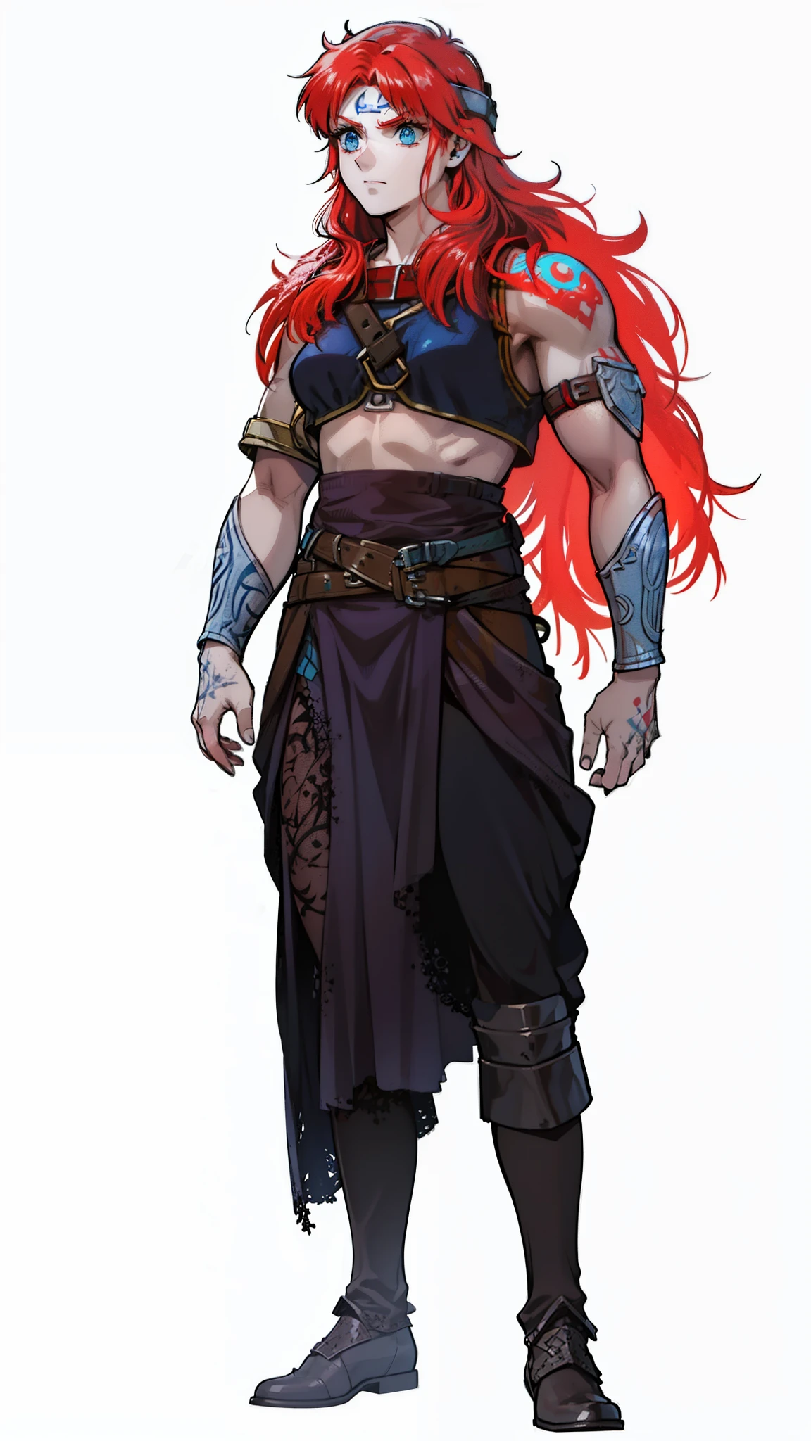 Boadicea, ((red-haired warrior Viking ghost)))with gothic armor and rune tattoos on her face and blooming blue eyes, 4k