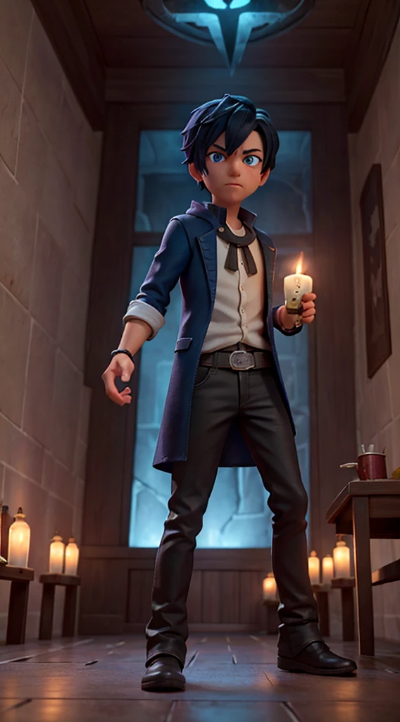 Environment: A gloomy evening envelops the city of Noctisburg. Narrow streets, lit by flickering lanterns, create dancing shadows. Weathered stone walls hold secrets whispered by night winds. The air is thick, charged with distrust and the receiving of the Curse of Wrath that hangs like an eternal shadow over the city. Renegade Character: Kaito Hoshizora Appearance: Shaggy black hair, dark clothes that absorb light, eyes that reflect the pain of abandonment. Personality: Determined and reserved, Kaito hides his emotional scars behind a cold facade. Your soul is shaped by betrayal. Curse of Wrath Power: Shadows obey your command, wrapping around your hands like claws. Your wrath will intensify this power, unleashing a dark vision of destruction. Curse Marks: Shadowy tattoos that snake down his arm, glowing when the Curse is activated. Abilities: Supernatural speed, keen night vision, and the ability to manipulate shadows for attacks and defense. Scene: Kaito walks the dark roads of Noctisburg, a lonely silhouette in the gloom. Your footsteps echo, echoing your loneliness. As you approach a run-down tavern, murmurs of distrust spread. Furthermore, there is a sinister presence that leaves patrons in an uncomfortable silence. Dialogue: (Kaito, responding to murmurs) Kaito: (in a cold voice) The Curse of Wrath doesn't make choices. It's just power, no mercy. (Tavern murmurs) Unknown: Is this the damn boy who is said to have ruined our town? (Kaito, looking at the piercing eyes) Kaito: Disgrace? The real misfortune is the corruption that hides in the shadows of those who call themselves righteous. Kaito's dark aura creates a tense atmosphere in the tavern, revealing a duality between the renegade boy and the city that disowned him. Additional Environmental Details: Dim light reveals faded murals telling the story of the Curse of Wrath. Candles flicker, creating shadows that dance on the walls. The icy atmosphere reflects the emotional coldness that Kaito developed to surv