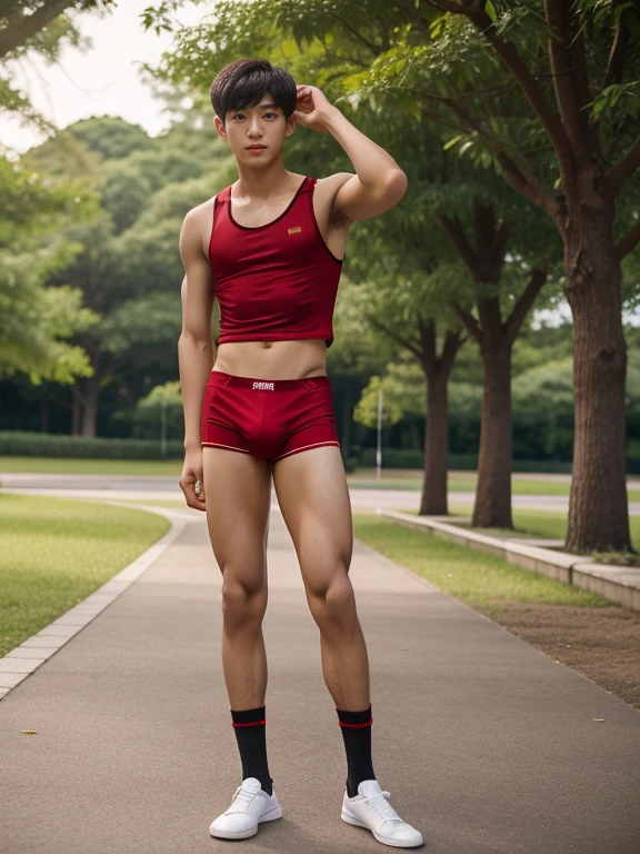 teenagers , young , light-skin , wearing an dark red sexy underwear, tmasterpiece,k hd,the feet,Transparent sports vest,semi transparent,black long socks,The barefoot , red colour , handsome and cute , extreme cute boy , white skin , dark red underwear boxers shorts , extremely tall and cute boy ,oppa model , handsome model , full body , dark red boxers underwears short shorts , black socks , white light-skin , Chinese model , young boy , white skin , handsome and extremely cute , red boxers underwear shorts , long black socks , handsome model , at the park , jogging , model oppa , long legs , jogging , running , high knee black socks ,black long socks , stand up , extremely tall , extremely high , red underwears , red sports underwear , long black socks , clean and white legs , Chinese model , extremely long legs , looking at the camera , clean and white thigh , huge bulge , kid face , baby face , red sports underwears , long legs