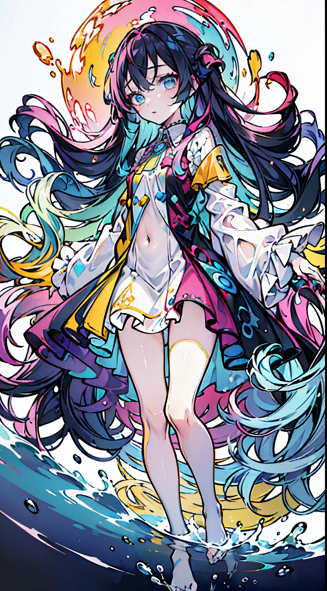 full body,high heels,leaning back with hands out in the air,girl、(masterpiece, highest quality, official art:1.2), (flat color:1.5),(colorful),looking at the viewer,1 girl,alone, white background, ,(2D:1.5) ,NSFW,full body,