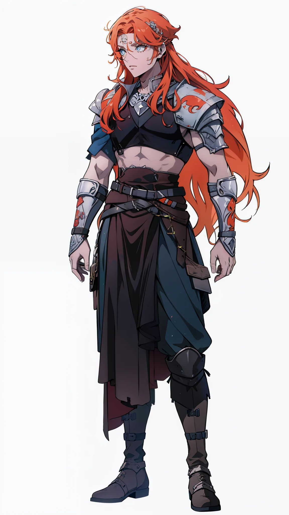 Boadiceia, guerreira musculosa ruiva viking com armadura nordica e tatuagems de runas no seu corpo e olhos azuis florescentes segurando um machado, 4k