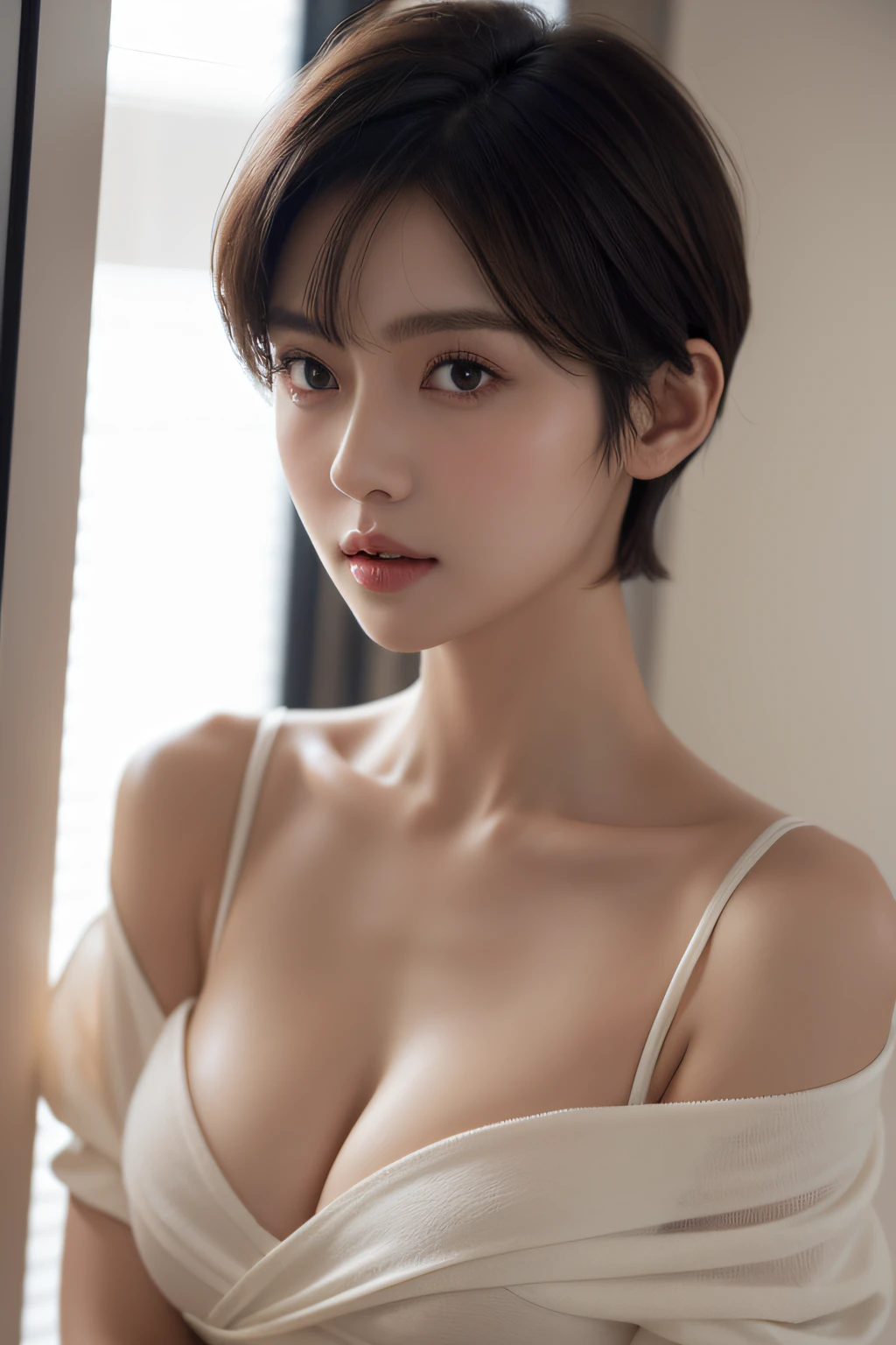 Highly detailed 8K wallpapers，rich details​，tack sharp focus，A detailed，tmasterpiece，dramatic，Raised sexy，ssmile，pupils，full bodyesbian，s delicate face，exquisite collarbone,Cute, (Transparent and beautiful:1.2)，