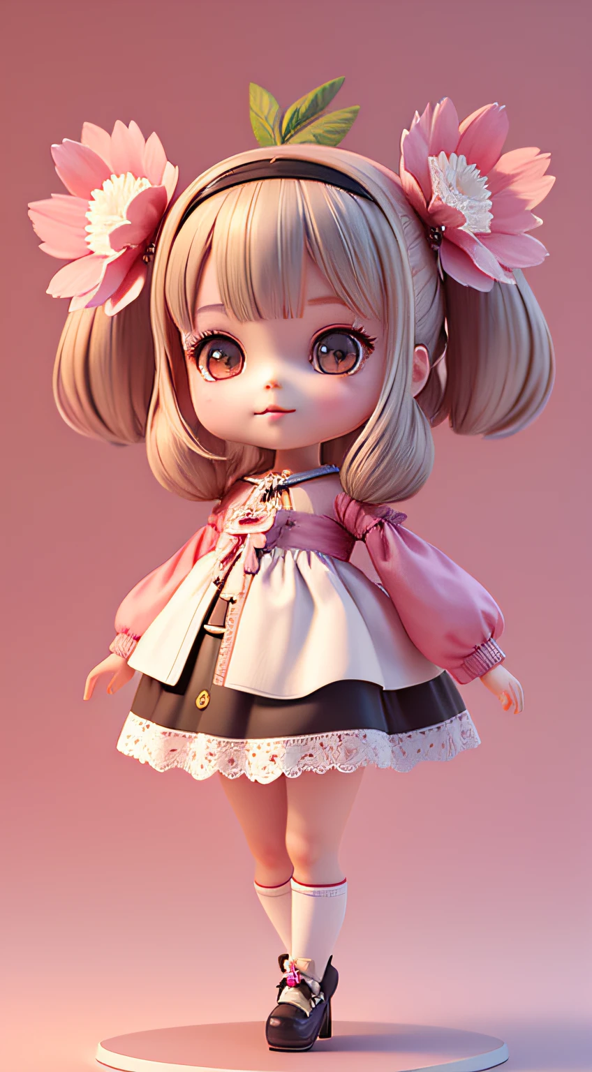 There is a little doll with a rhododendron-style headband that makes the whole head look like multiple rhododendrons.，Cute 3d rendering，The little girl looked up，portrait anime girl，Cute 3d anime girl rendering，cute detailed digital art，Mini cute girl，The background is black，Stylized 3D rendering，3D Rendering Character Art 8K，lovely digital painting，Anime style 3D，Super detailed rendering