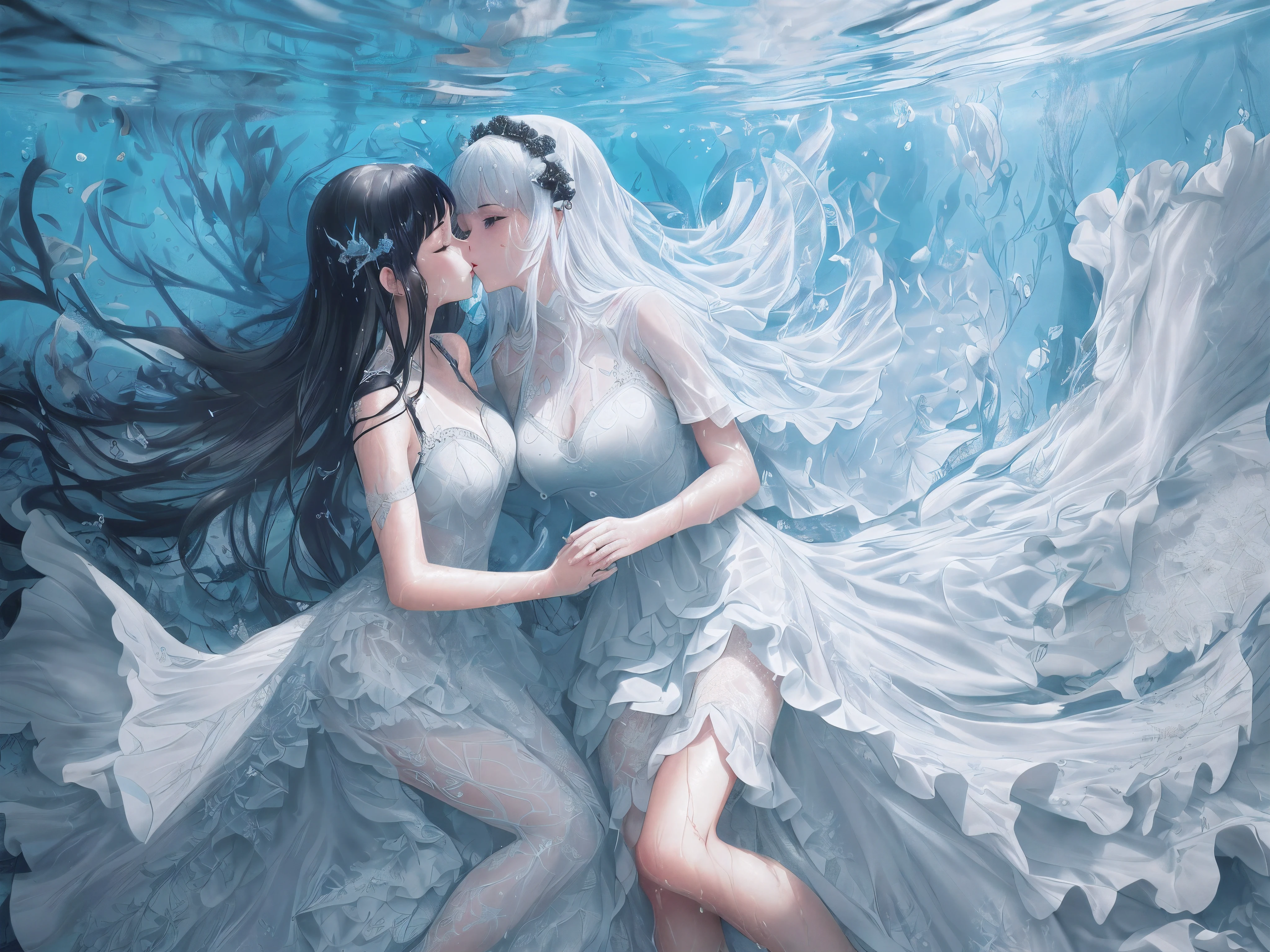((underwater photography, under water, underwater photo, In water, deep water,)), 8K resolution, Anime art wallpaper 4k, hd anime wallpaper,