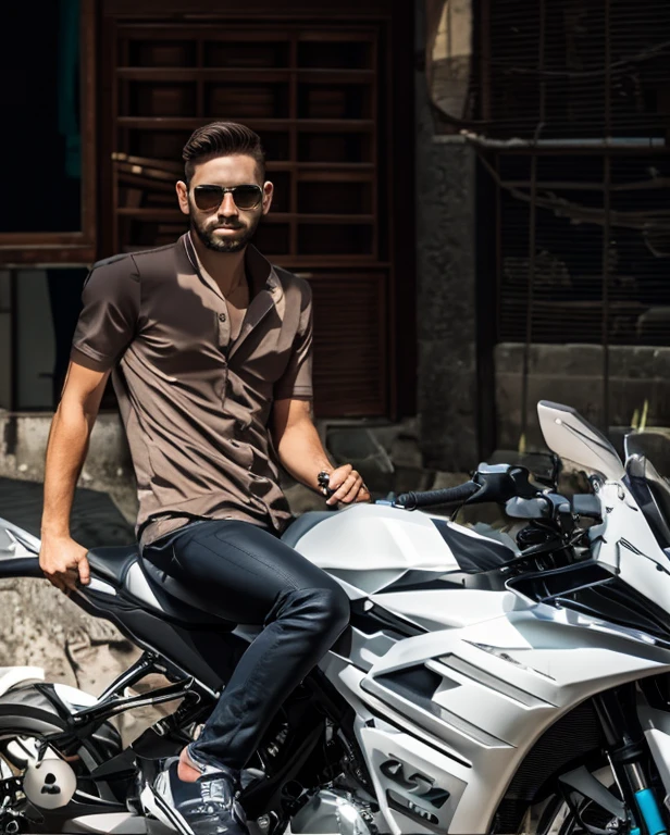 Aesthestic boy sit on the bike