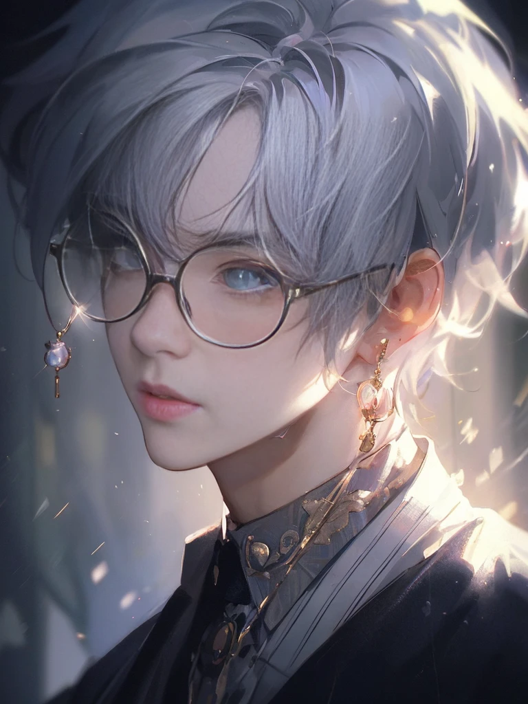 anime boy with  glasses(yellow glasses),dress (greendress) and a tie and a necklace, artwork in the style of guweiz, stunning anime face portrait, detailed digital anime art, guweiz on artstation pixiv, guweiz on pixiv artstation, beautiful anime portrait, guweiz, high quality portrait, digital anime illustration, inspired by Yanjun Cheng, guweiz masterpiece