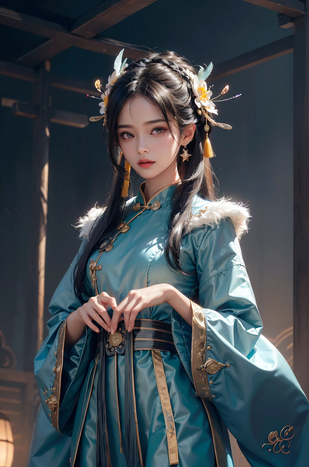 Close-up painting of a woman in a blue dress,Wear a tie, super detailed fantasy characters, 3 d render character art 8 k, Game CG, seductive princess knight, elf princess, Very beautiful supermodel, Beautiful and Elegant Queen, ((a beautiful fantasy empress)), Elven Princess, Beautiful princess, 3 d cg,((Perfect face)),((With exquisite facial features)),((Beautiful eyes))