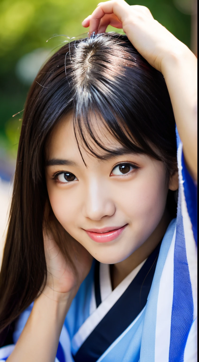 Best-quality, Masterpiece, Ultra-High-Resolution, (Photorealistic:1.4), Raw-Photo, Extremely-Details, Perfect-Anatomy, 1girl, -yeld, thost popular Japanese idol, cowboy-shot, wearing only classical KIMONO, ((upturned coccyx)), extremely cute face like a very famous Japanese idol, extremely beautiful big black solid circle eyes, extremely beautiful black hair, extremely beautiful white skins, innocent smile, looking at viewer, detailed classical KIMONO, detailed cute face, detailed big black solid circle eyes, detailed black hair, detailed white skins, detailed beautiful body, detailed beautiful hip