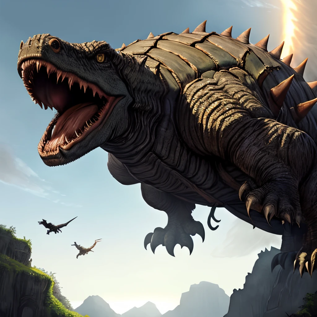 The legendary tarrasque is possibly the most dreaded monster of the Material Plane. It is widely believed that only one of these creatures exists, though no one can predict where and when it will strike.

A scaly biped, the tarrasque is fifty feet tall and seventy feet long, weighing hundreds of tons. It carries itself like a bird of prey, leaning forward and using its powerful lashing tail for balance. Its cavernous maw yawns wide enough to swallow all but the largest creatures, and so great is its hunger that it can devour the populations of whole towns