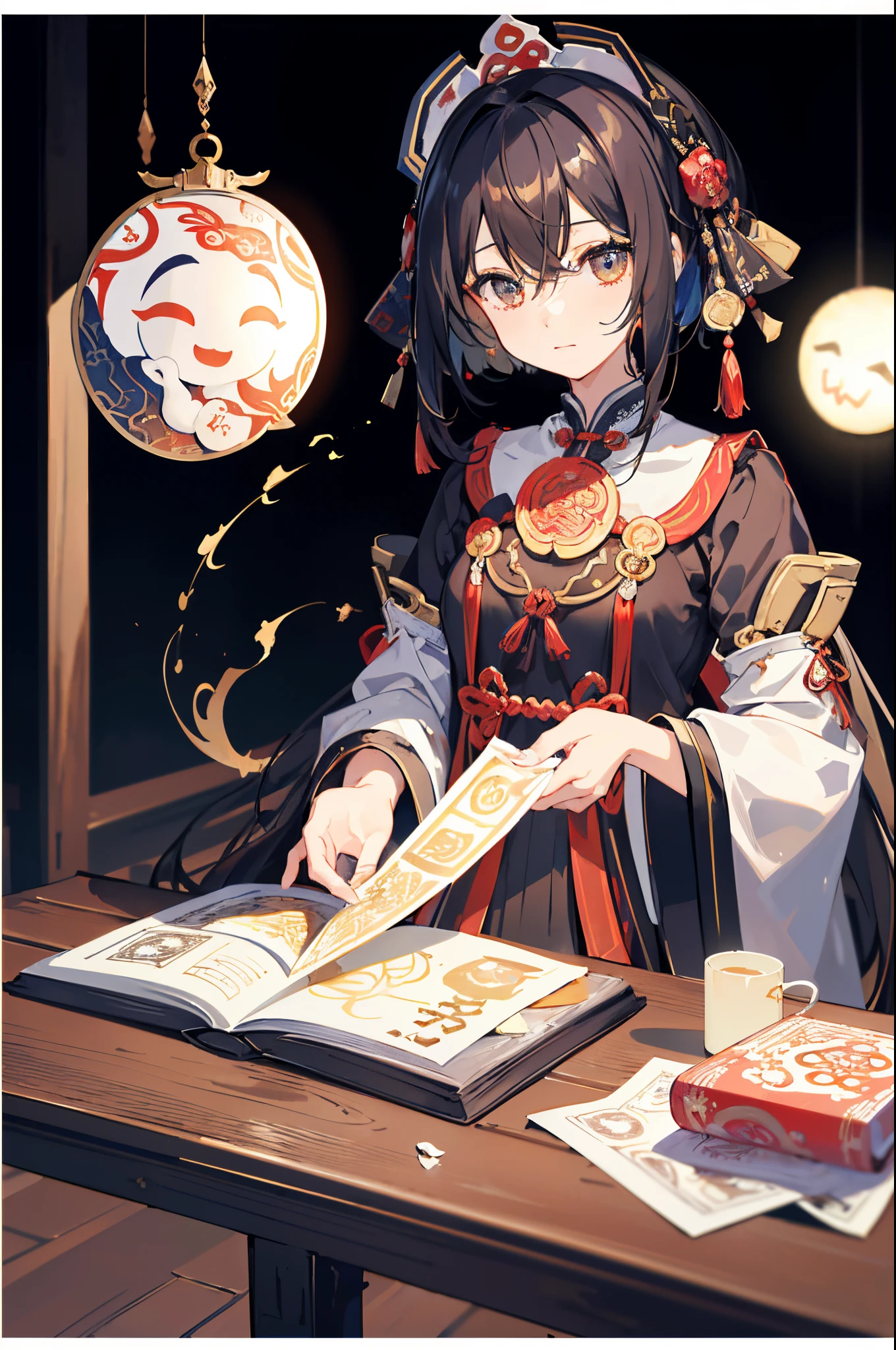 (On the table, Highest quality, Best quality at best, offcial art, Beautiful and beautiful:1.2), (1 girl in:1.3), (s fractal art:1.3),ritualistic、Nacida、Face hidden、masks、Daoism、cursed、cursed、luring、nitpicking、ghost、creepy banknotes