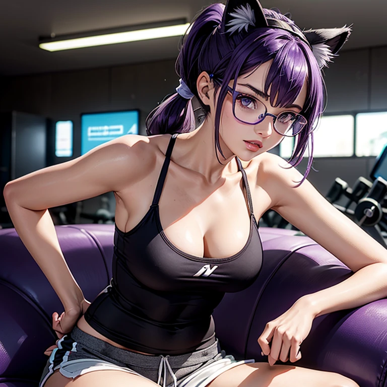 (detailed beautiful eyes and detailed face, masterpiece side light, masterpiece, best quality, detailed, high-resolution illustration), best quality, ultra detailed, extremely detailed, (masterpiece:1.1), high quality, (highres), (1 female), ((Computer desk background, monitors, keyboard, mouse), neon lights), (sitting on chair, programming code, beautiful woman, Mexican, Hispanic, shiny skin, sweaty, small breast, curvy, tanned skin, shoulder sunflower tattoo, full body), (messy hair, magenta hair, magenta colored eyes, magenta hair buns, short hair, black and white thigh highs, oversize shirt, long shirt, headphones)
