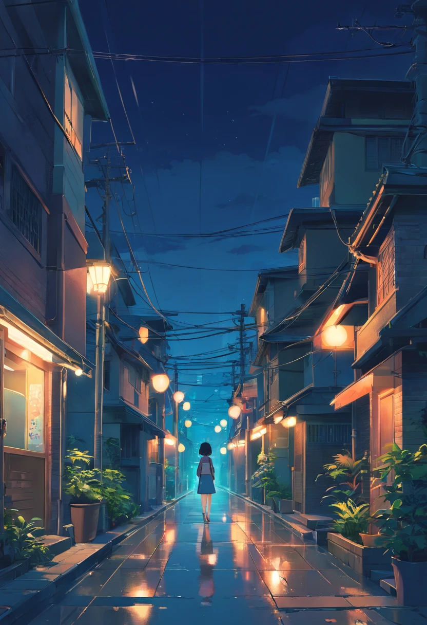 eerie night，Modern residential area，the night，No lights，paint black